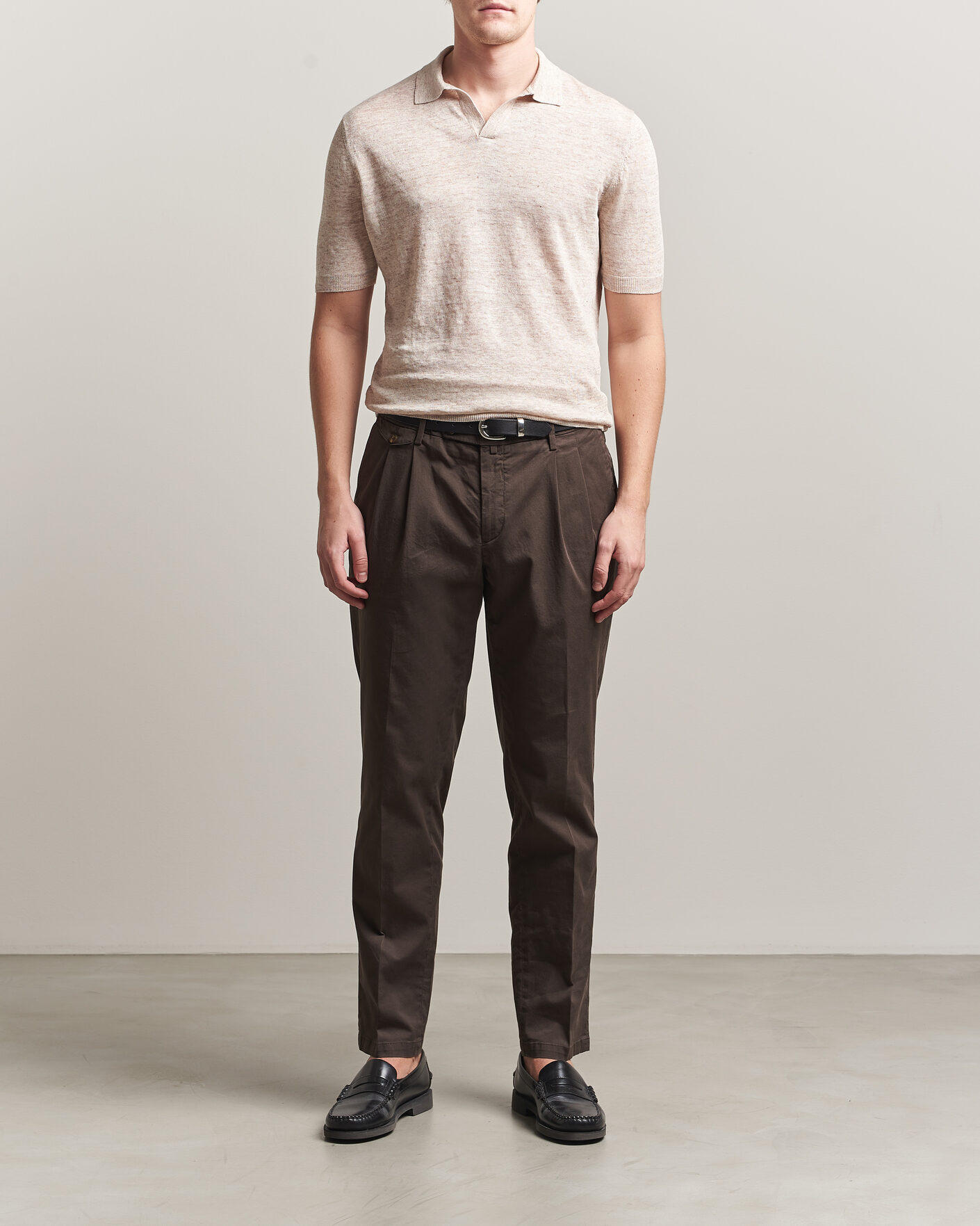 Heren | Polo's | Gran Sasso | Washed Knitted Linen Polo Beige Melange
