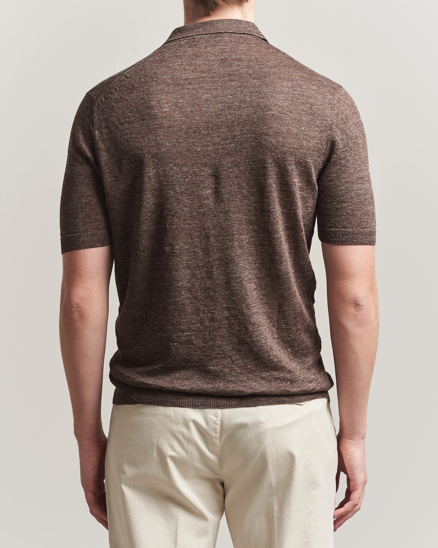 Heren | Polo's | Gran Sasso | Washed Knitted Linen Polo Brown Melange