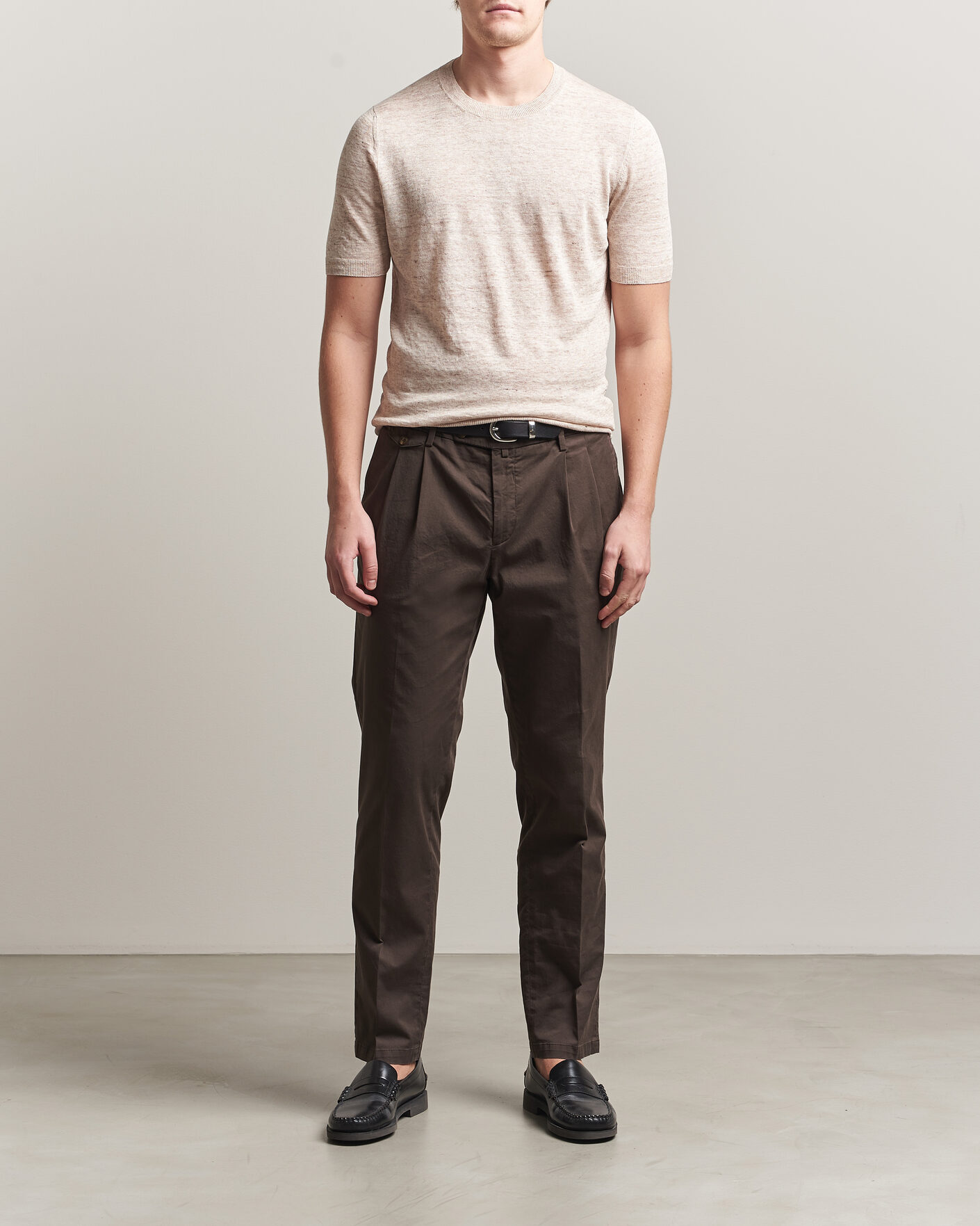 Heren | T-shirts | Gran Sasso | Washed Knitted Linen T-Shirt Beige Melange