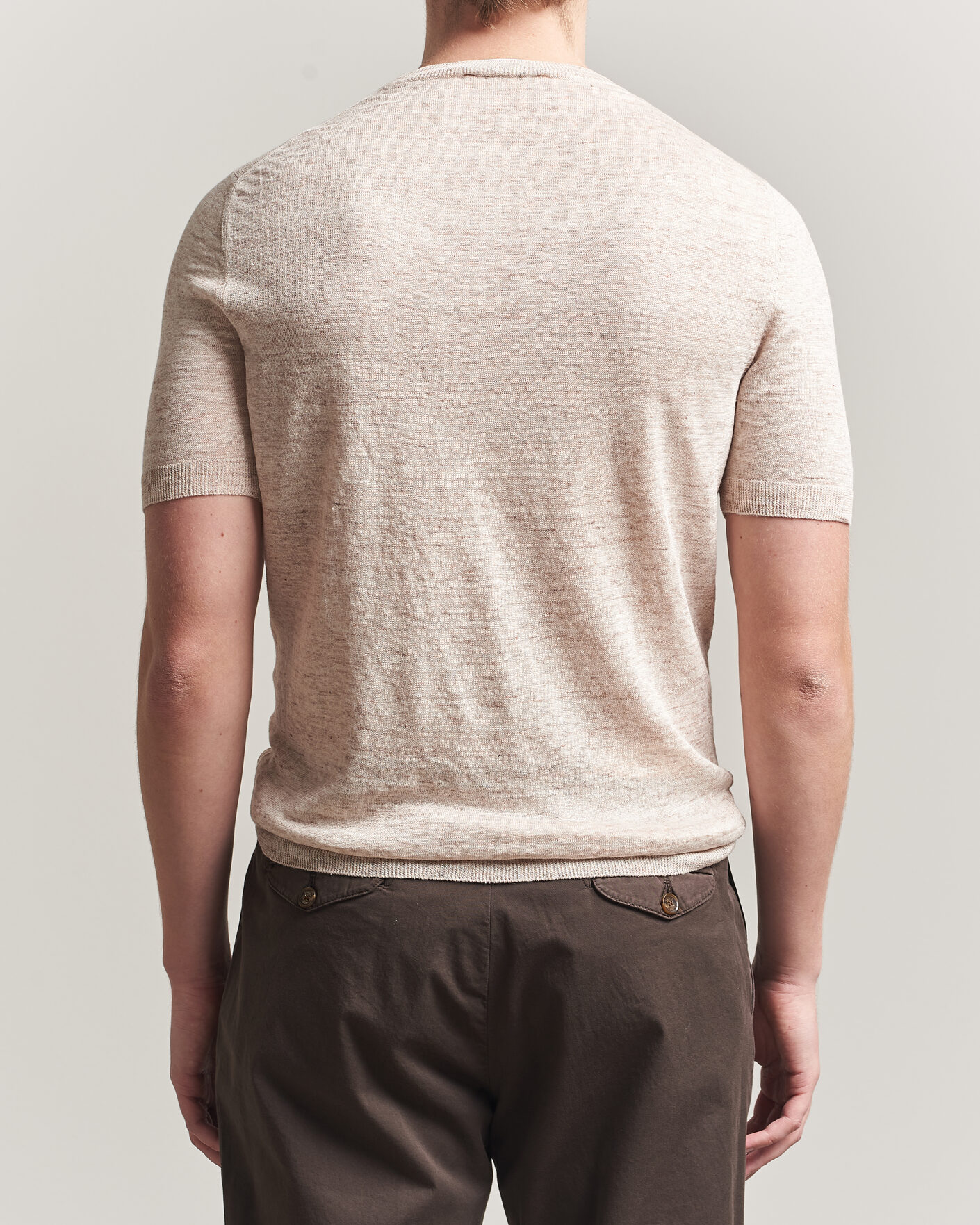 Heren | T-shirts | Gran Sasso | Washed Knitted Linen T-Shirt Beige Melange