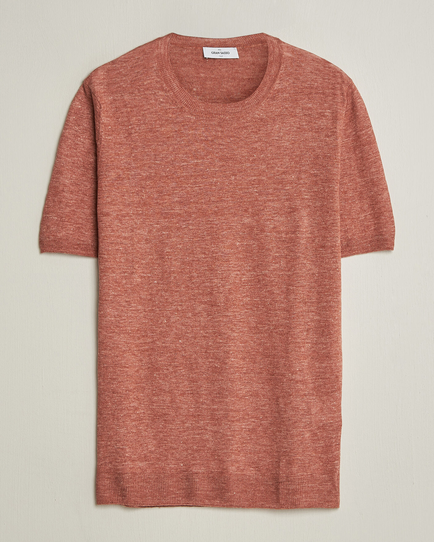 Heren | T-shirts | Gran Sasso | Washed Knitted Linen T-Shirt Apricot Orange Melange