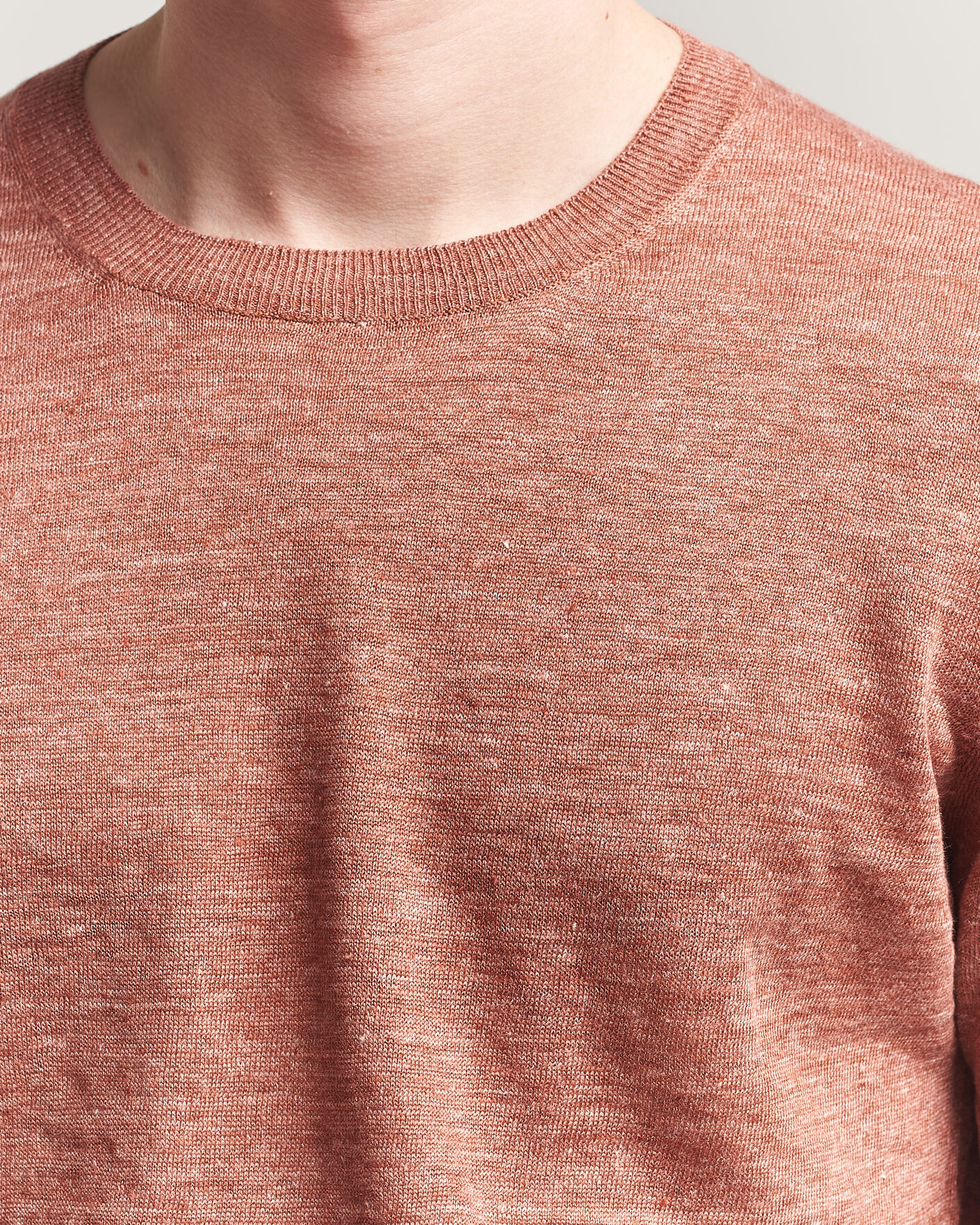 Heren | T-shirts | Gran Sasso | Washed Knitted Linen T-Shirt Apricot Orange Melange