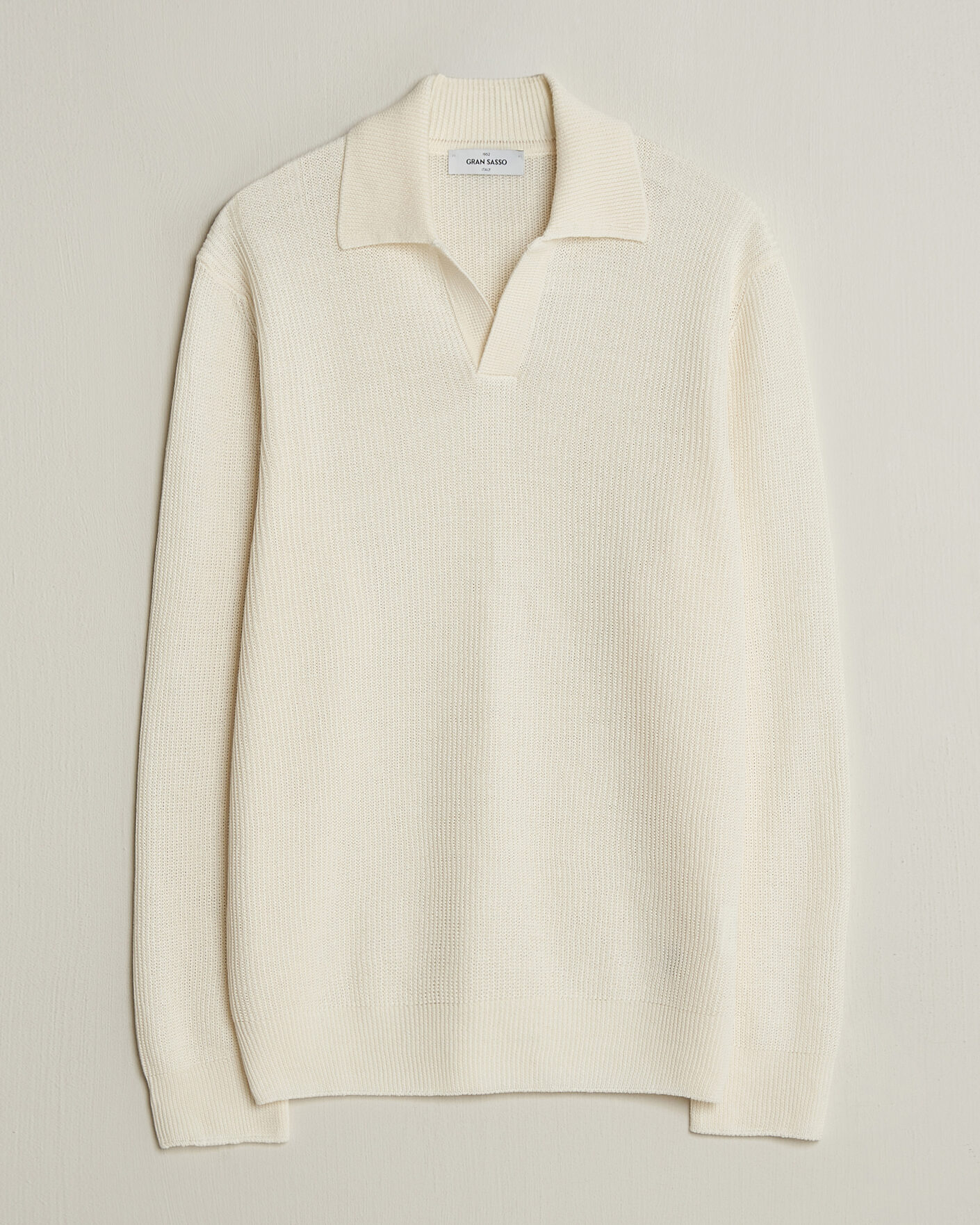Heren | Truien | Gran Sasso | Linen/Cotton Open Collar Knitted Polo Cream