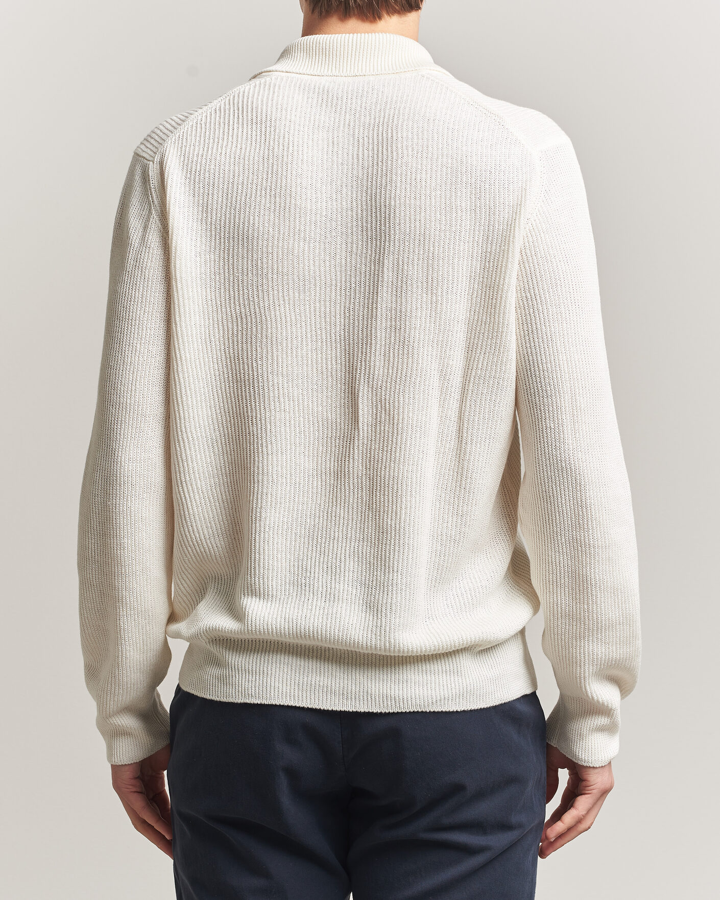 Heren | Truien | Gran Sasso | Linen/Cotton Open Collar Knitted Polo Cream