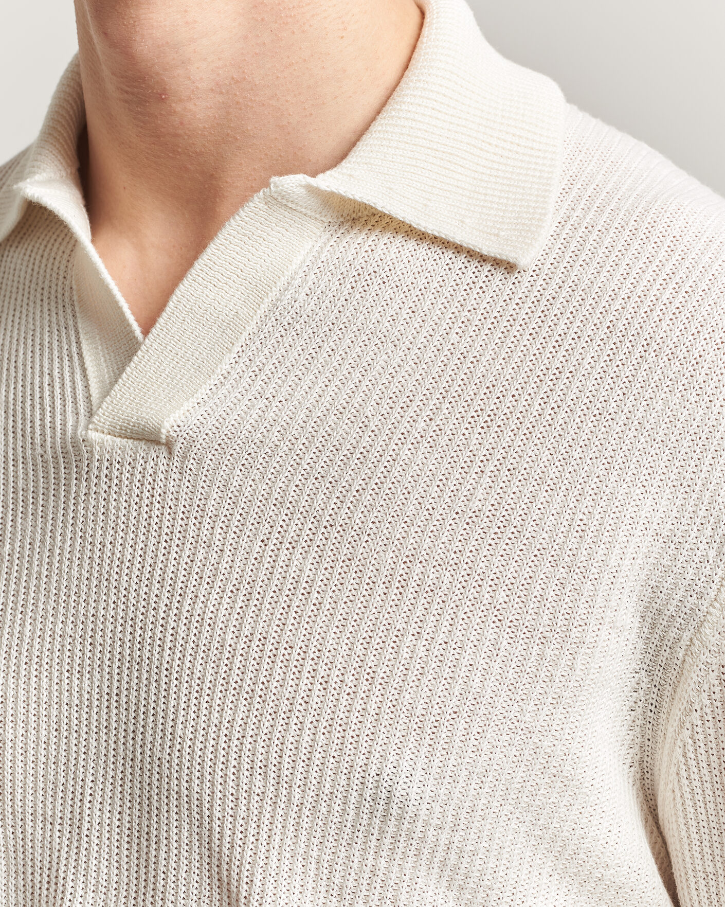 Heren | Truien | Gran Sasso | Linen/Cotton Open Collar Knitted Polo Cream