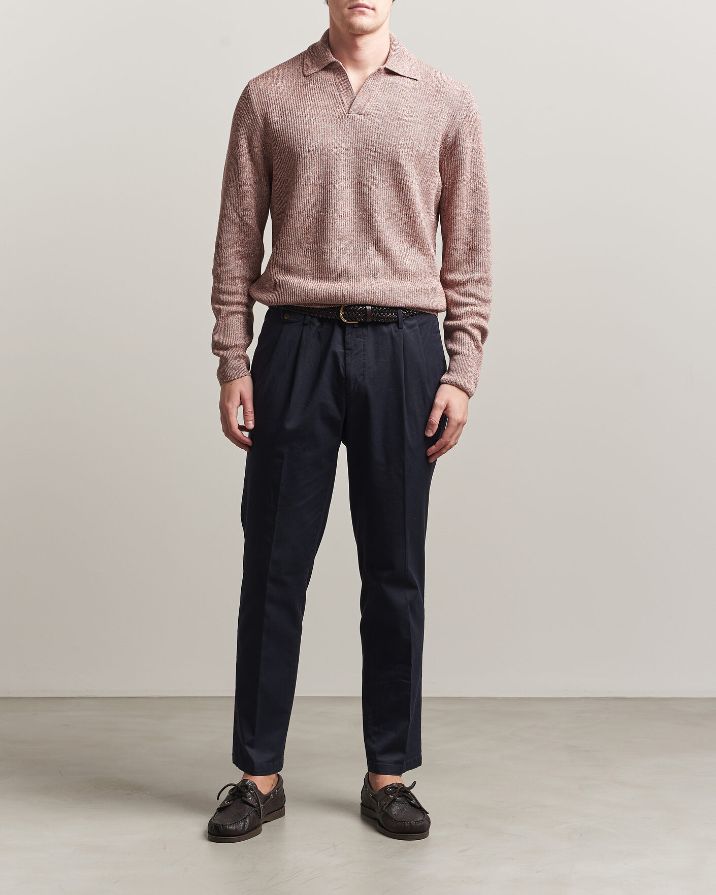 Heren | Truien | Gran Sasso | Linen/Cotton Open Collar Knitted Polo Rust Melange