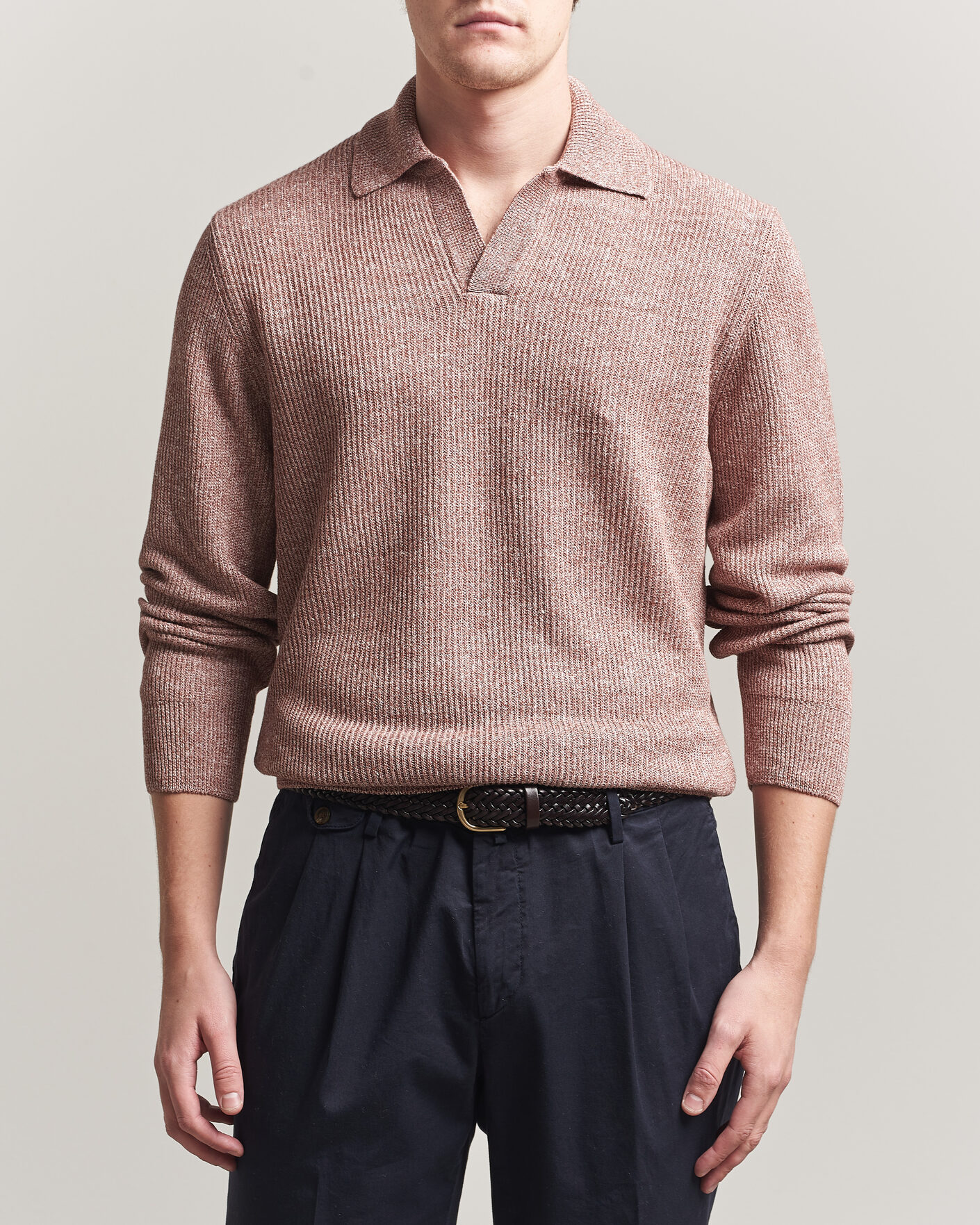 Heren | Truien | Gran Sasso | Linen/Cotton Open Collar Knitted Polo Rust Melange