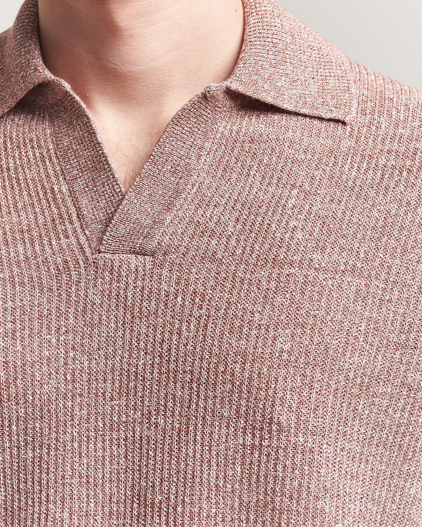 Heren | Truien | Gran Sasso | Linen/Cotton Open Collar Knitted Polo Rust Melange