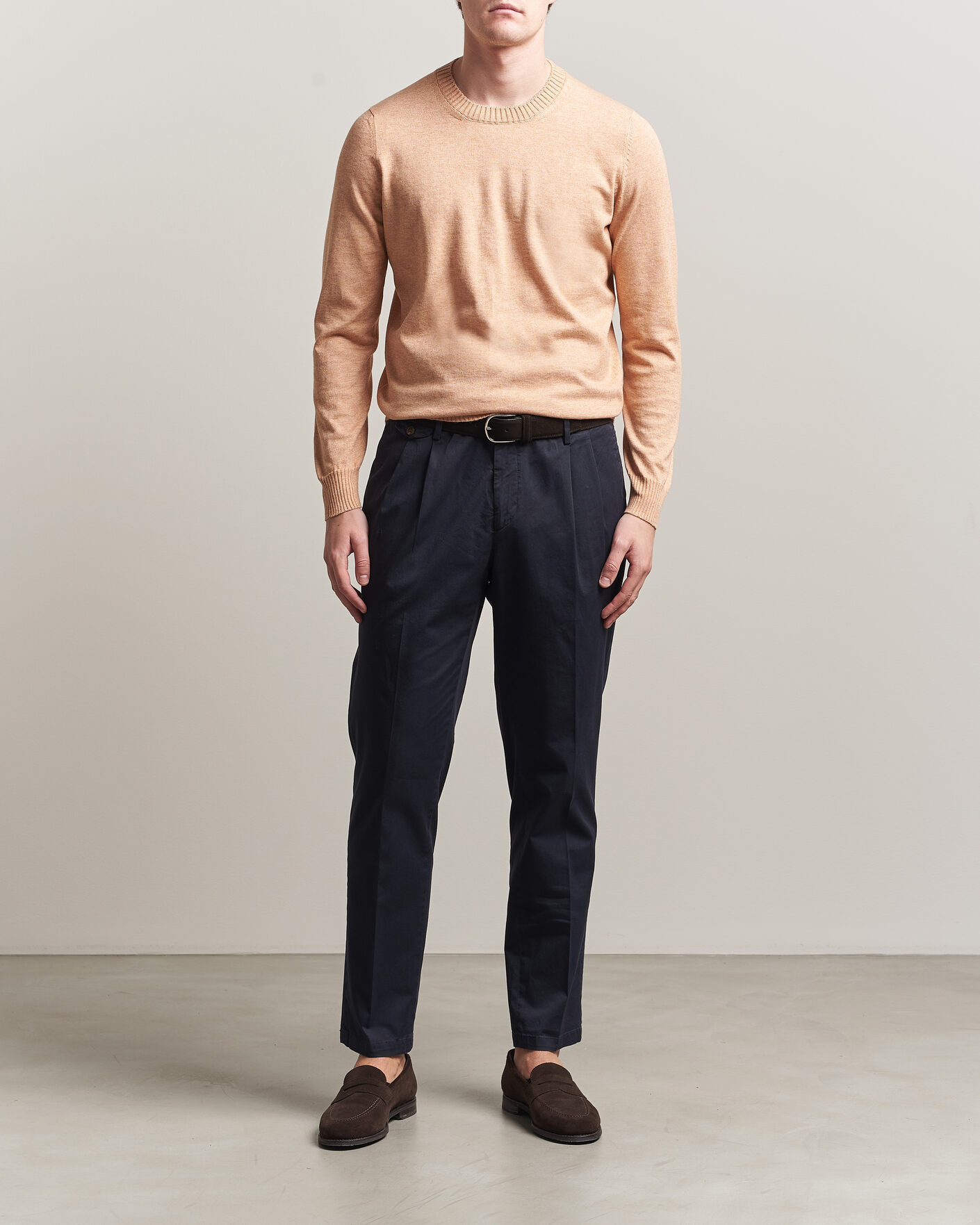 Heren | Truien | Gran Sasso | Cotton/Cashmere Knitted Crew Neck Sweater Apricot Orange Melange
