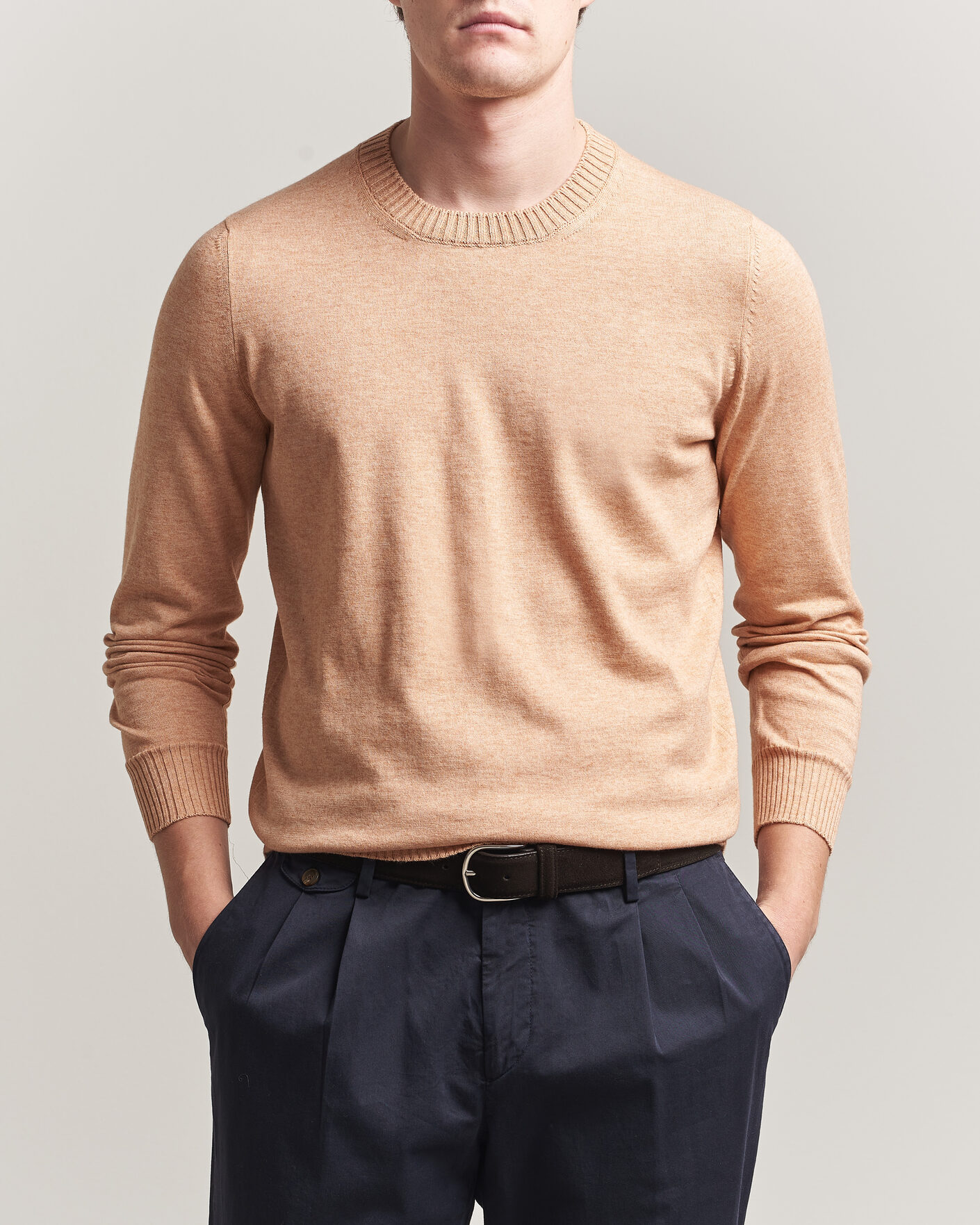 Heren | Truien | Gran Sasso | Cotton/Cashmere Knitted Crew Neck Sweater Apricot Orange Melange