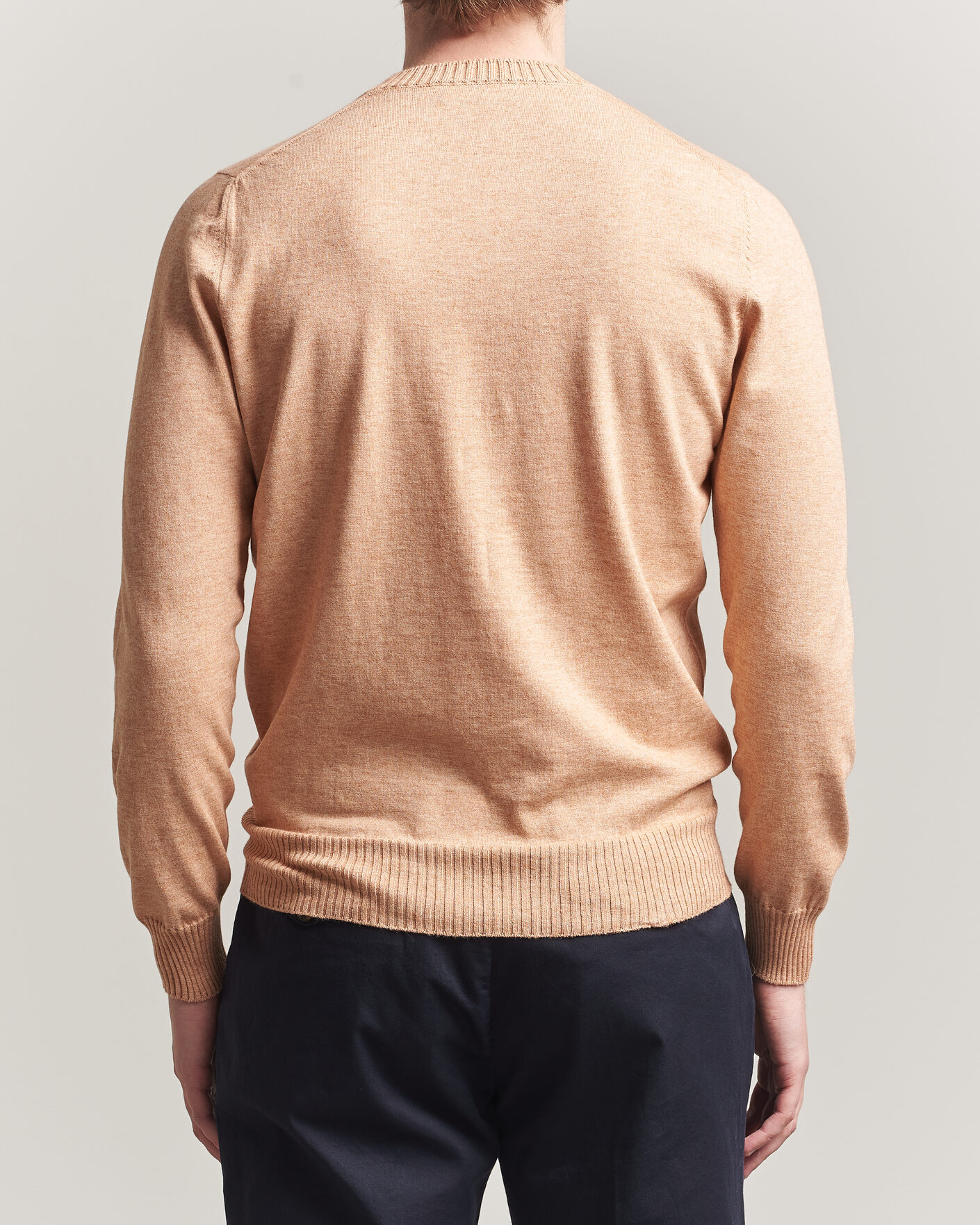 Heren | Truien | Gran Sasso | Cotton/Cashmere Knitted Crew Neck Sweater Apricot Orange Melange