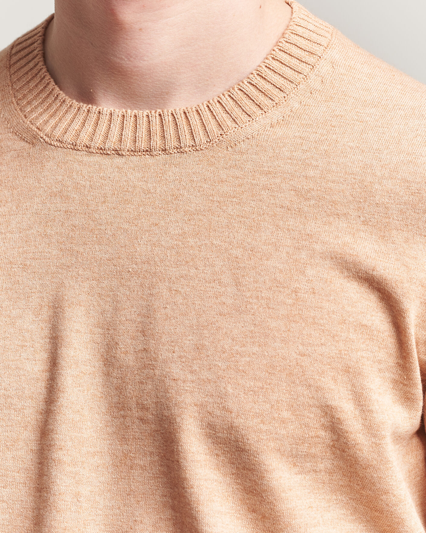 Heren | Truien | Gran Sasso | Cotton/Cashmere Knitted Crew Neck Sweater Apricot Orange Melange