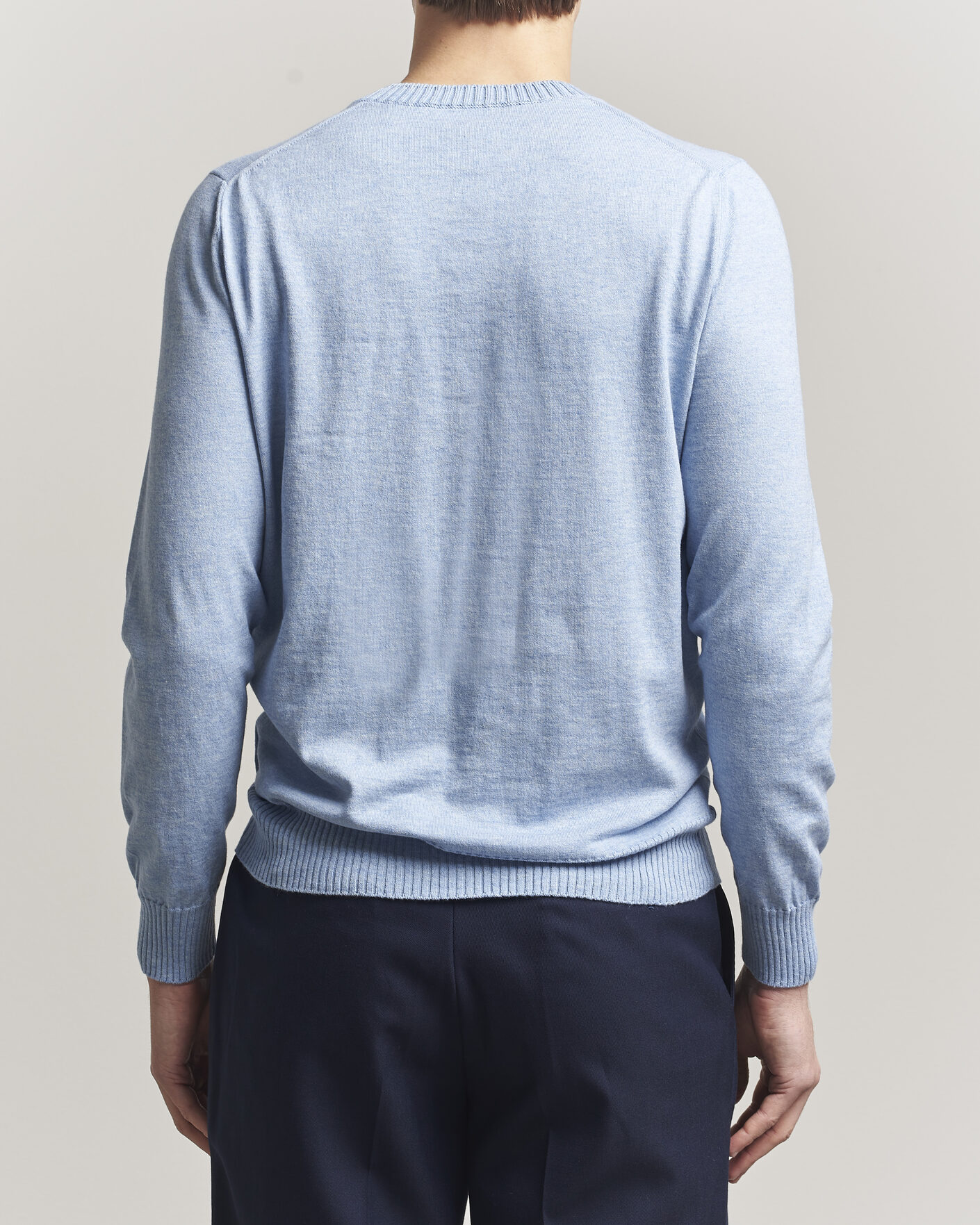 Heren | Truien | Gran Sasso | Cotton/Cashmere Knitted Crew Neck Sweater Blue Melange