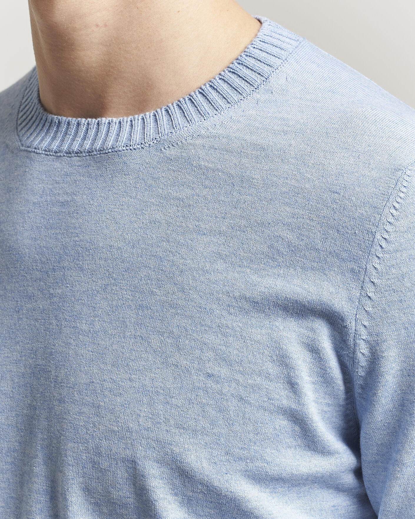 Heren | Truien | Gran Sasso | Cotton/Cashmere Knitted Crew Neck Sweater Blue Melange