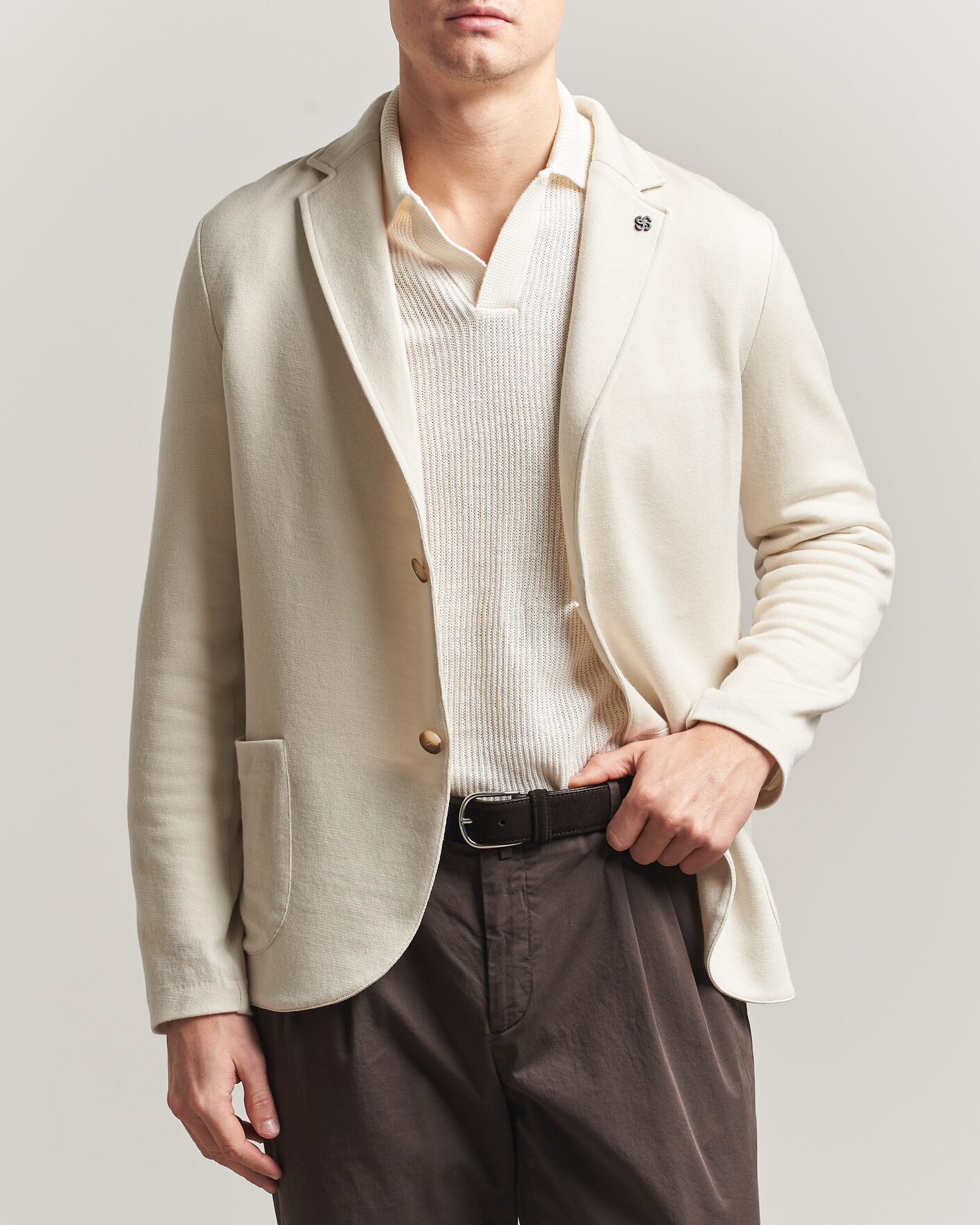 Heren | Blazers | Gran Sasso | Wool Knitted Blazer Cream