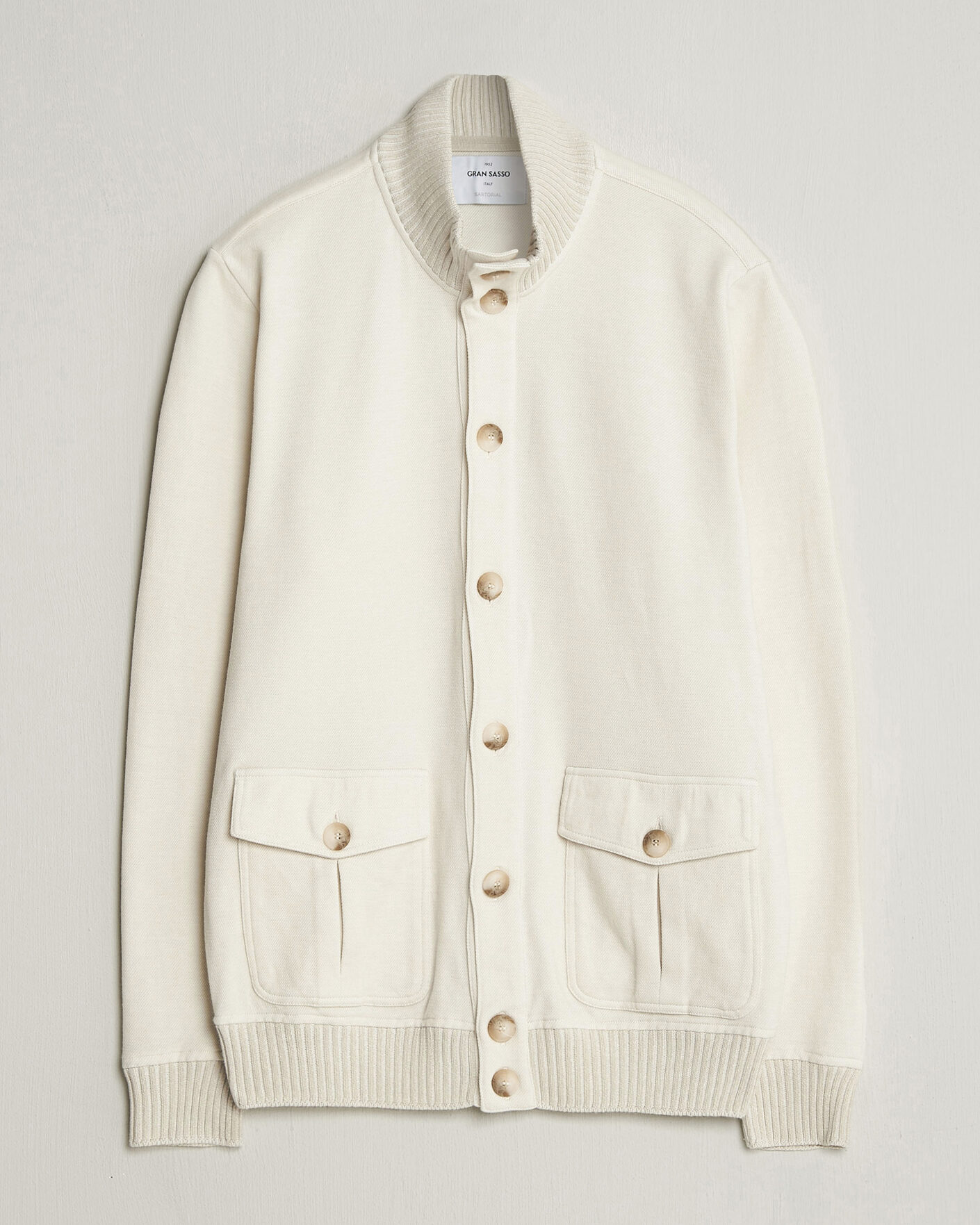 Heren | Jassen | Gran Sasso | Cotton Pocket Knitted Bomber Jacket Cream