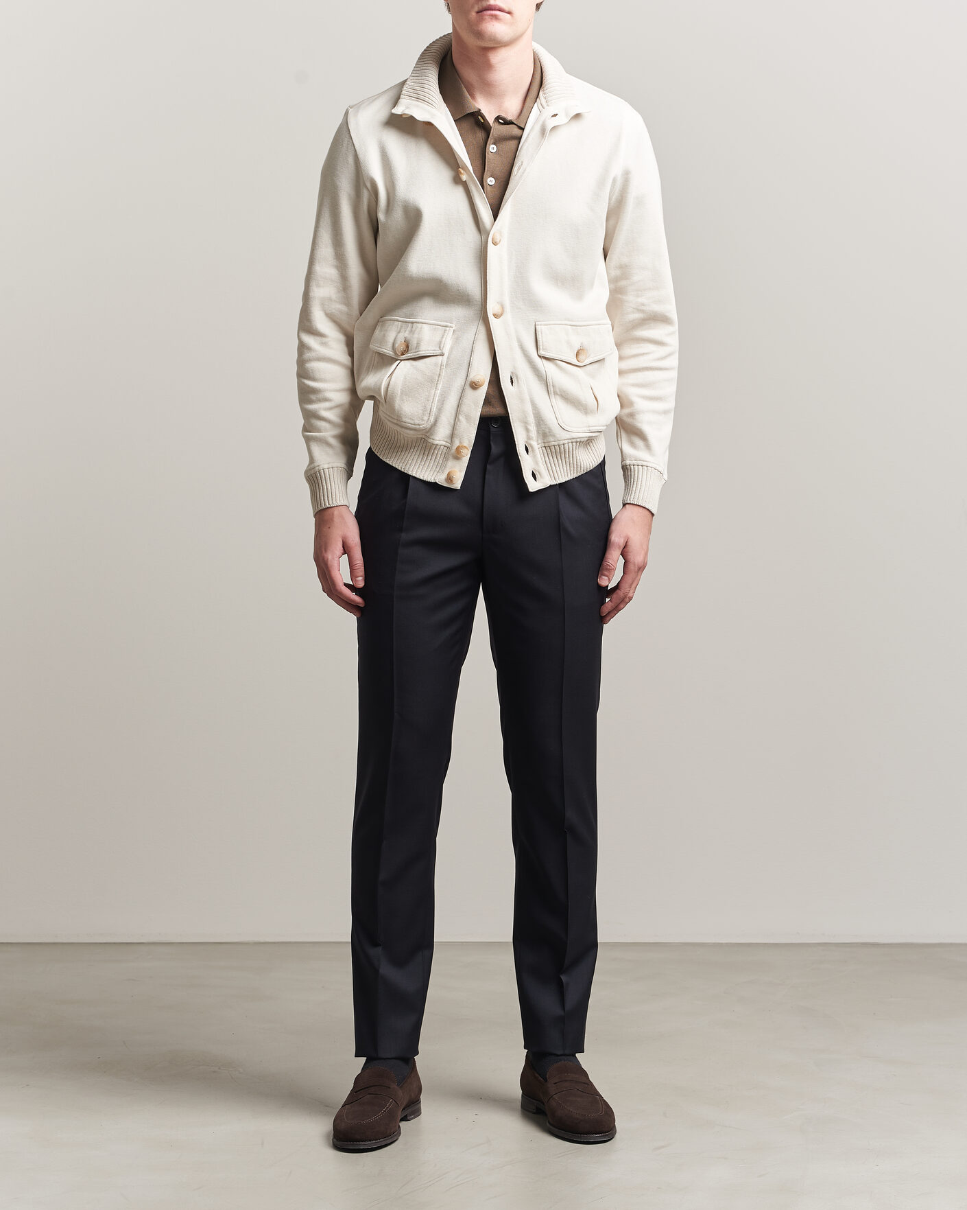 Heren | Jassen | Gran Sasso | Cotton Pocket Knitted Bomber Jacket Cream