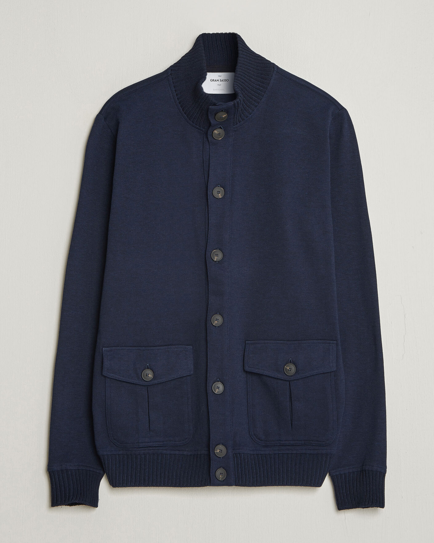 Heren | Jassen | Gran Sasso | Cotton Pocket Knitted Bomber Jacket Navy