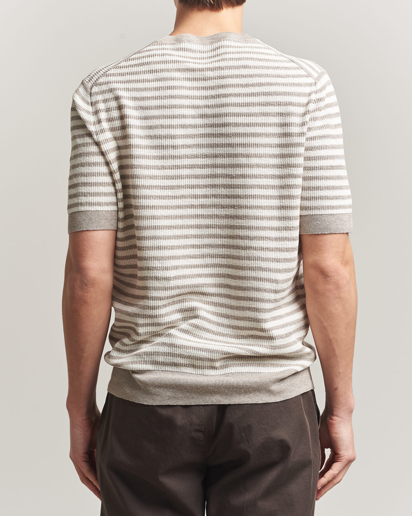 Heren | T-shirts | Gran Sasso | Linen/Cotton Knitted Striped T-Shirt Beige/White