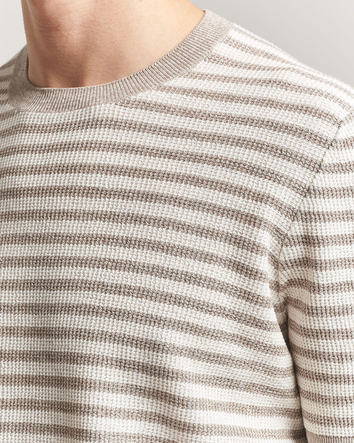 Heren | T-shirts | Gran Sasso | Linen/Cotton Knitted Striped T-Shirt Beige/White