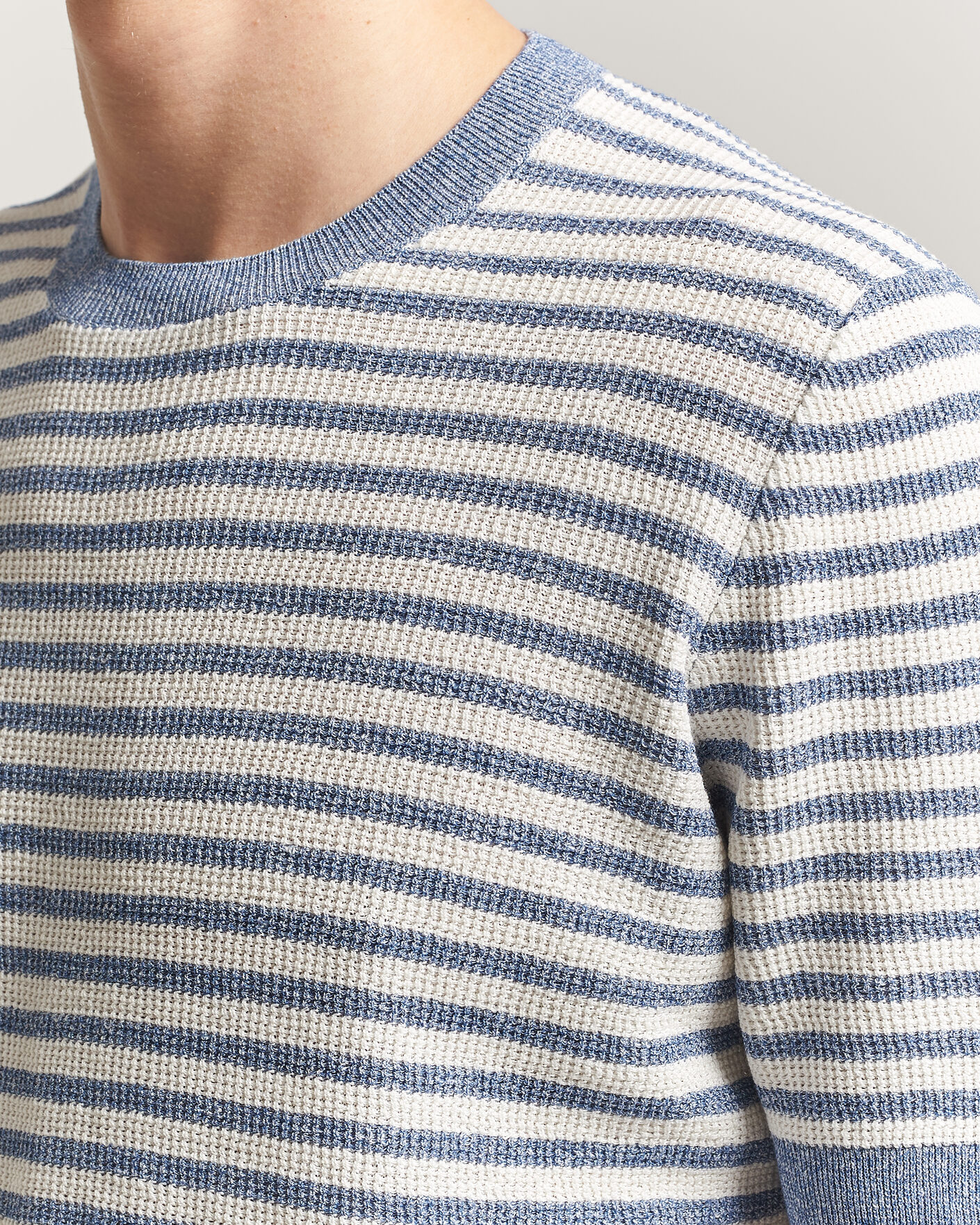 Heren | T-shirts | Gran Sasso | Linen/Cotton Knitted Striped T-Shirt Blue/White