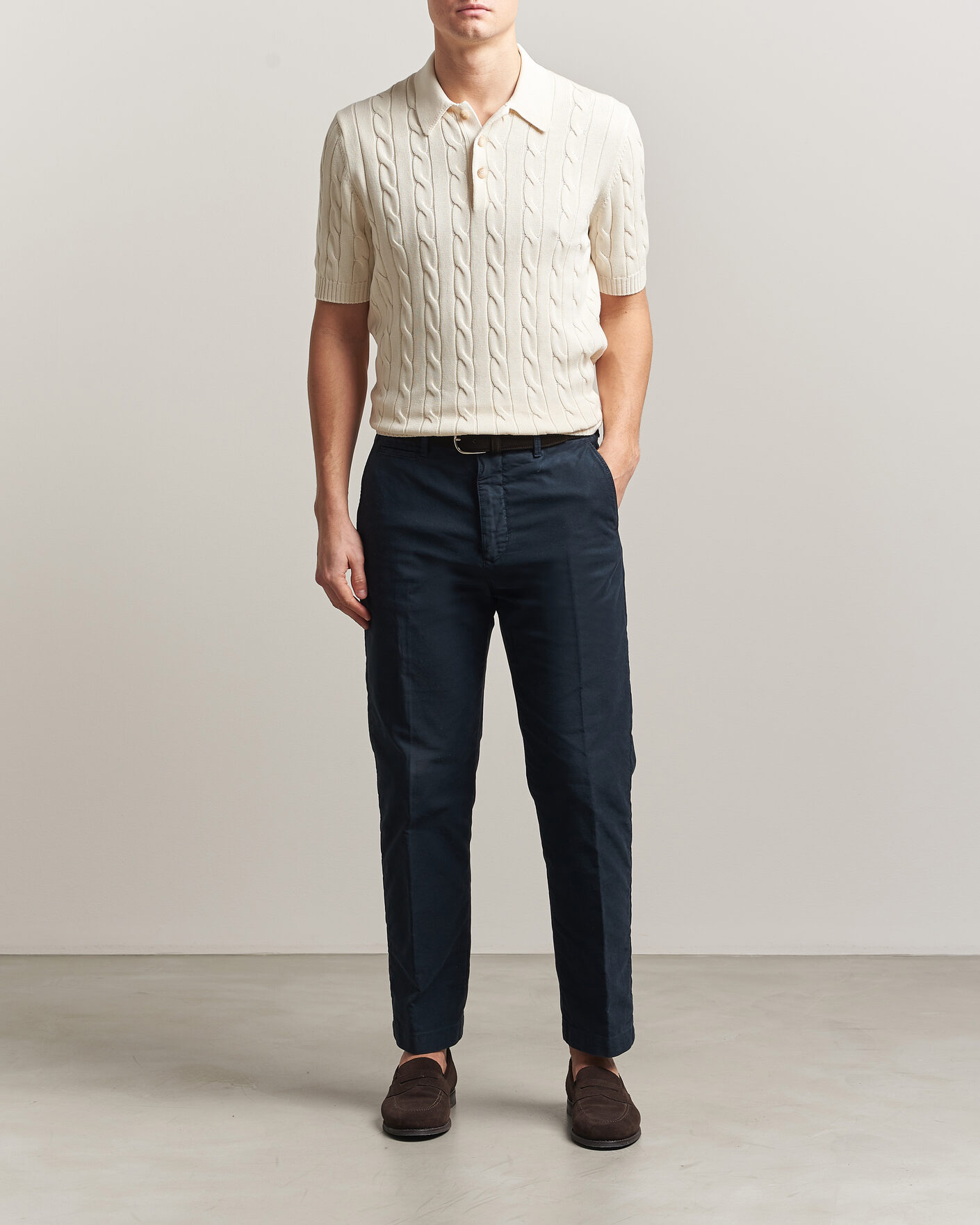 Heren | Polo's | Gran Sasso | Cotton Cable Knitted Polo Cream