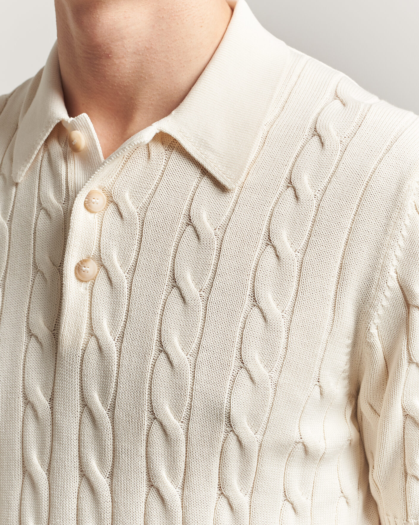 Heren | Polo's | Gran Sasso | Cotton Cable Knitted Polo Cream