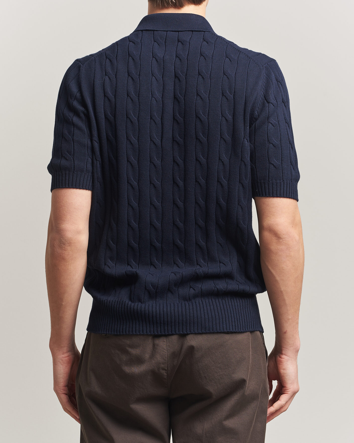Heren | Polo's | Gran Sasso | Cotton Cable Knitted Polo Navy