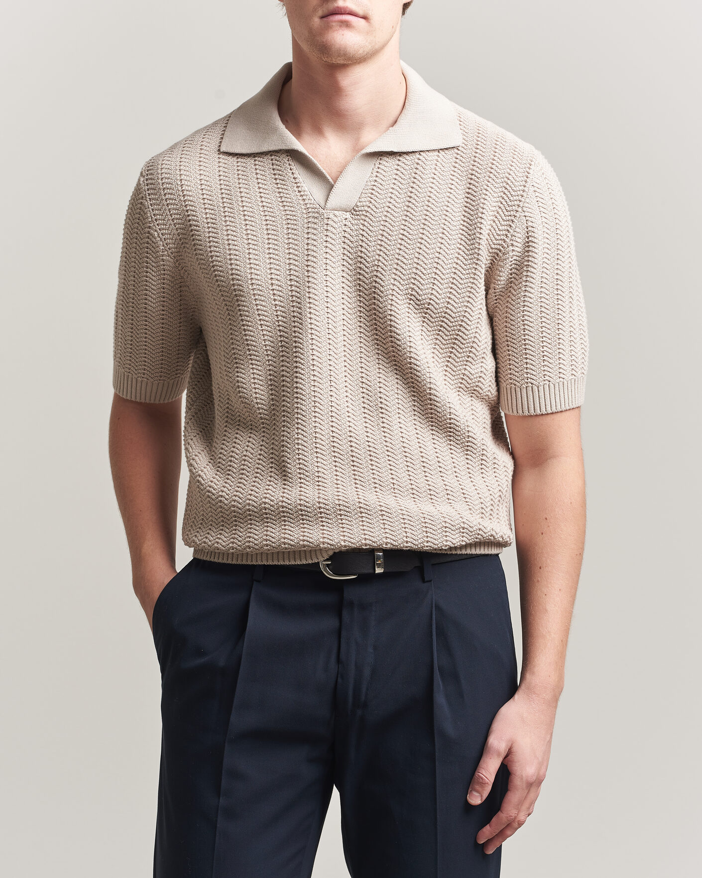 Heren | Polo's | Gran Sasso | Cotton Structured Knitted Polo Beige