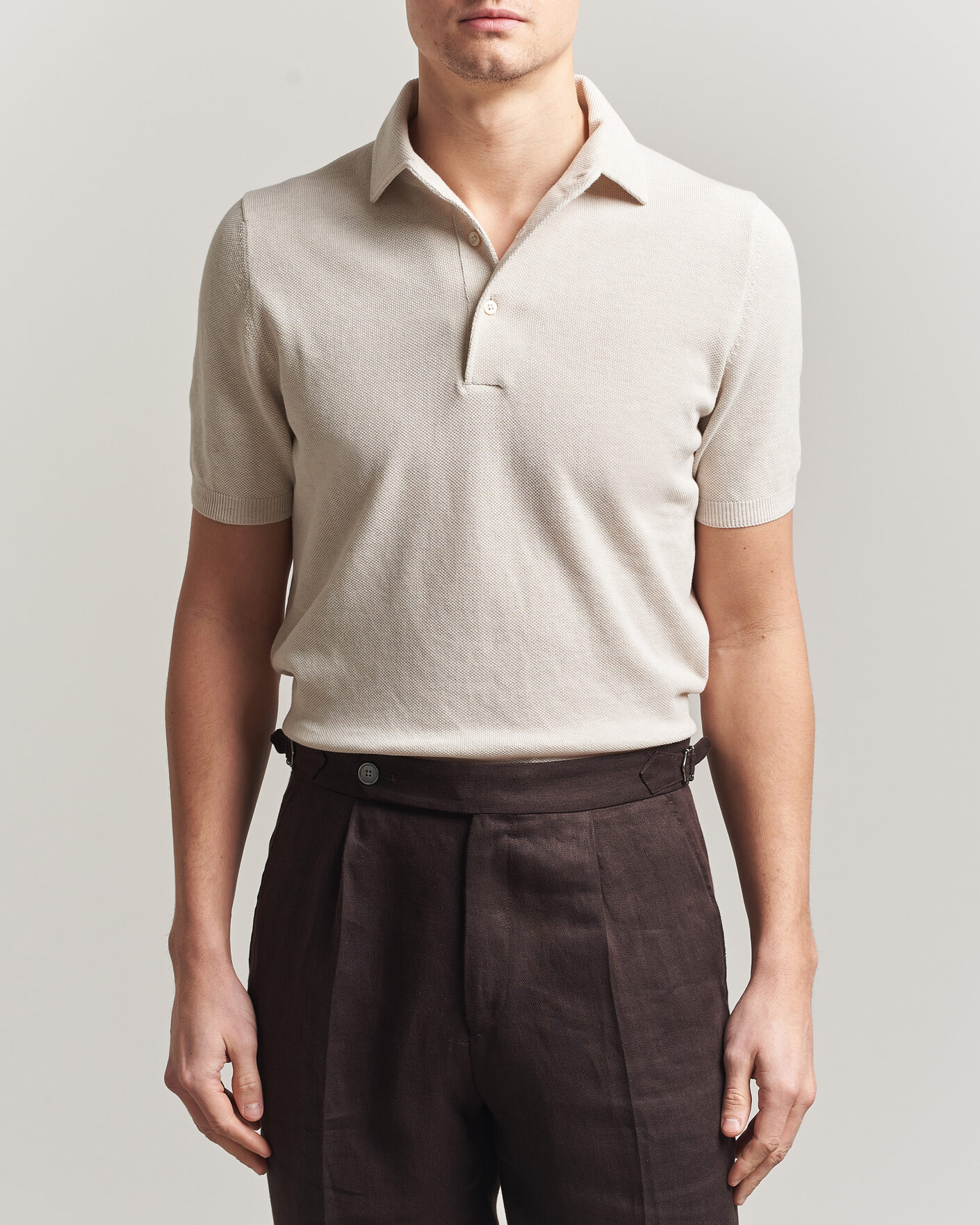 Heren | Polo's | Gran Sasso | Cotton Textured Knitted Polo Light Beige
