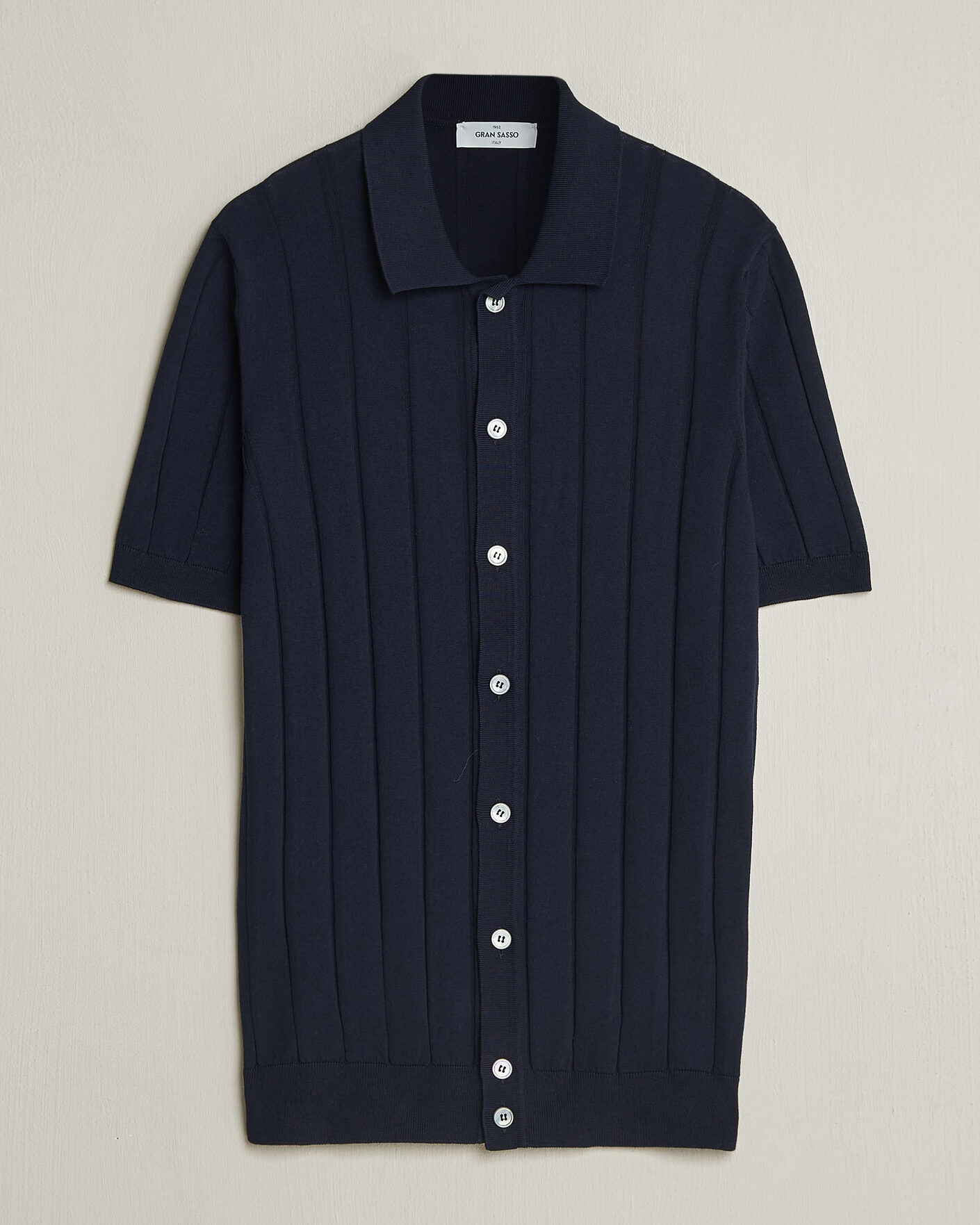 Heren | Overhemden | Gran Sasso | Cotton Ribbed Knitted Resort Shirt Navy
