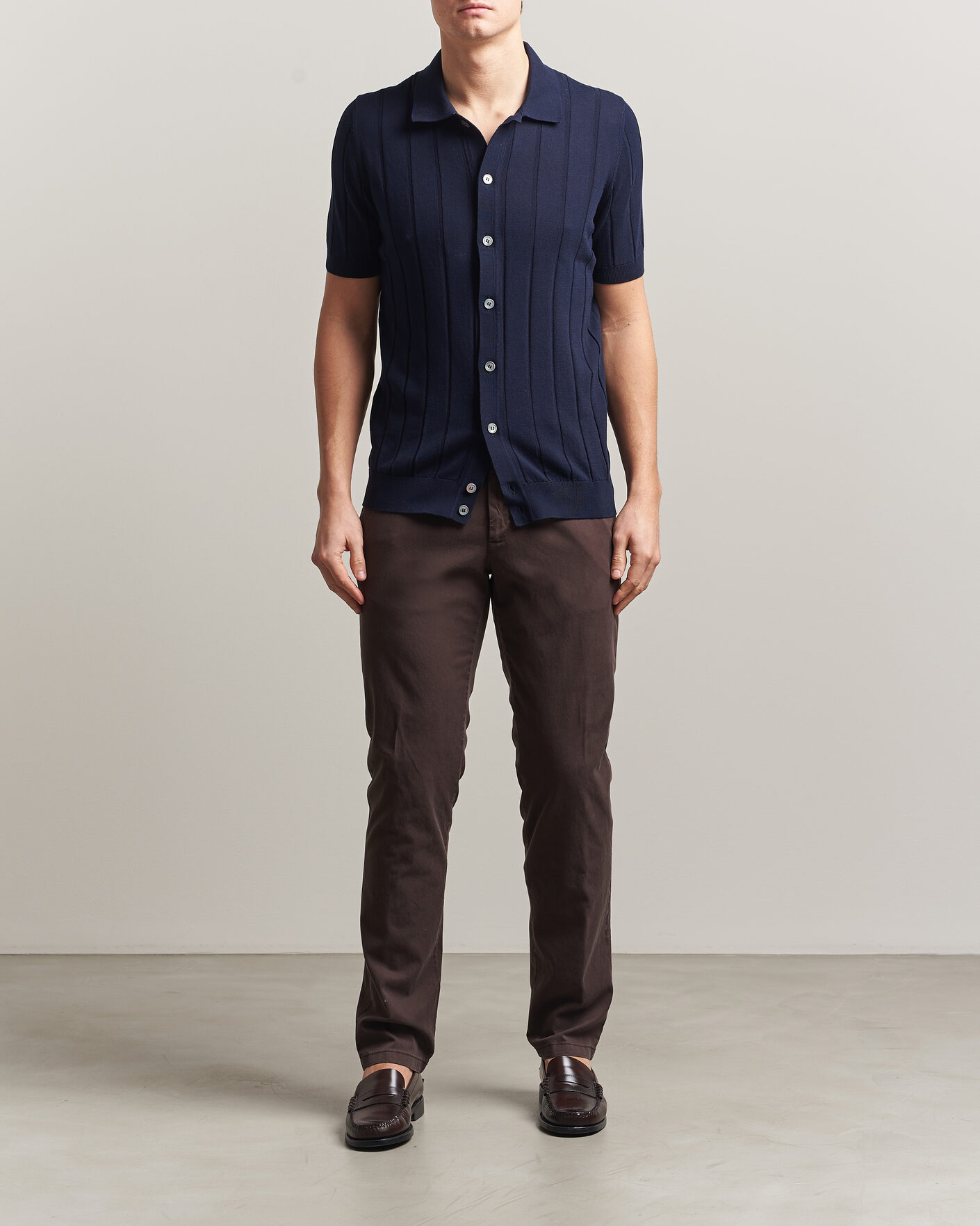 Heren | Overhemden | Gran Sasso | Cotton Ribbed Knitted Resort Shirt Navy