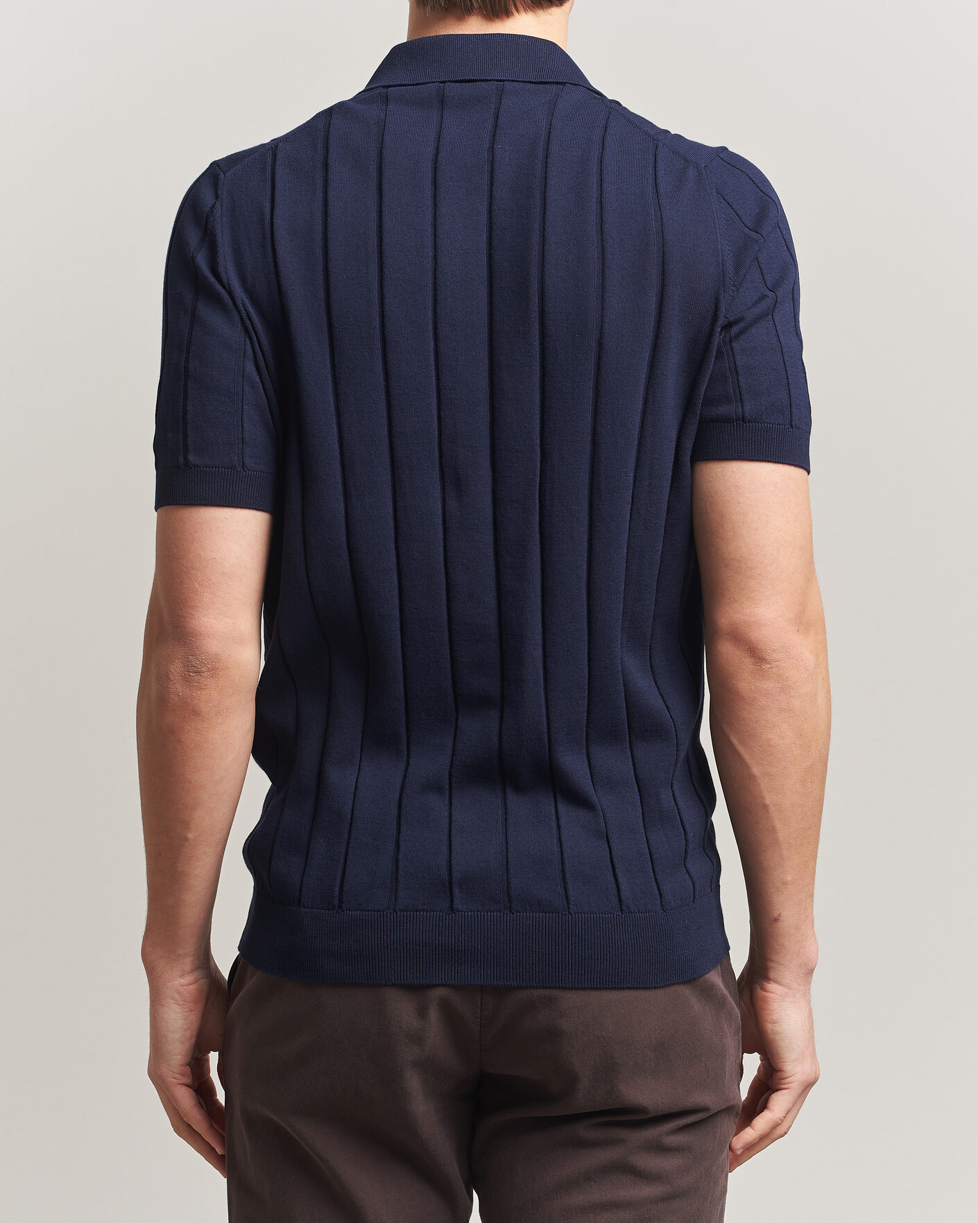 Heren | Overhemden | Gran Sasso | Cotton Ribbed Knitted Resort Shirt Navy