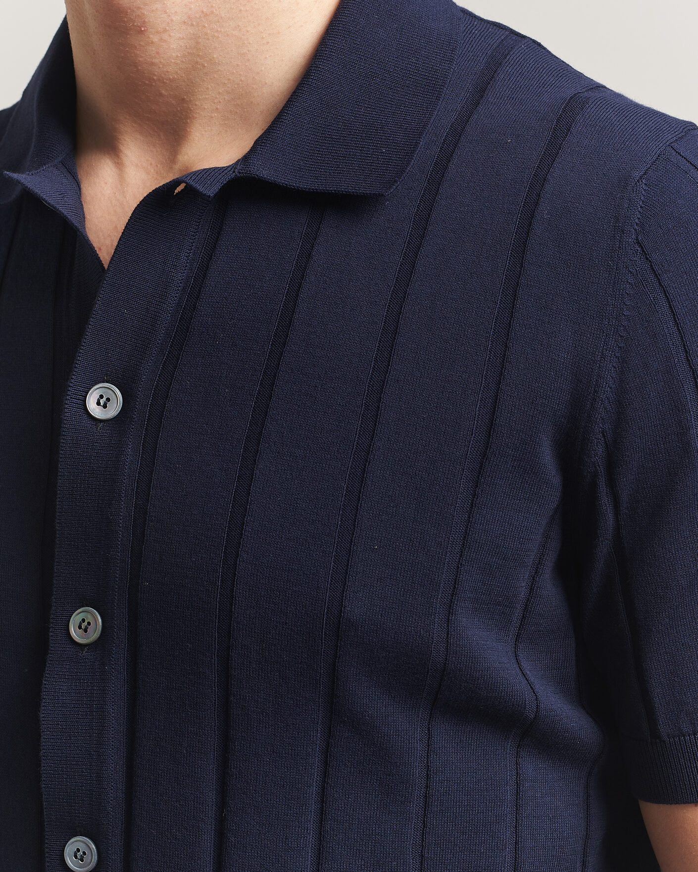 Heren | Overhemden | Gran Sasso | Cotton Ribbed Knitted Resort Shirt Navy