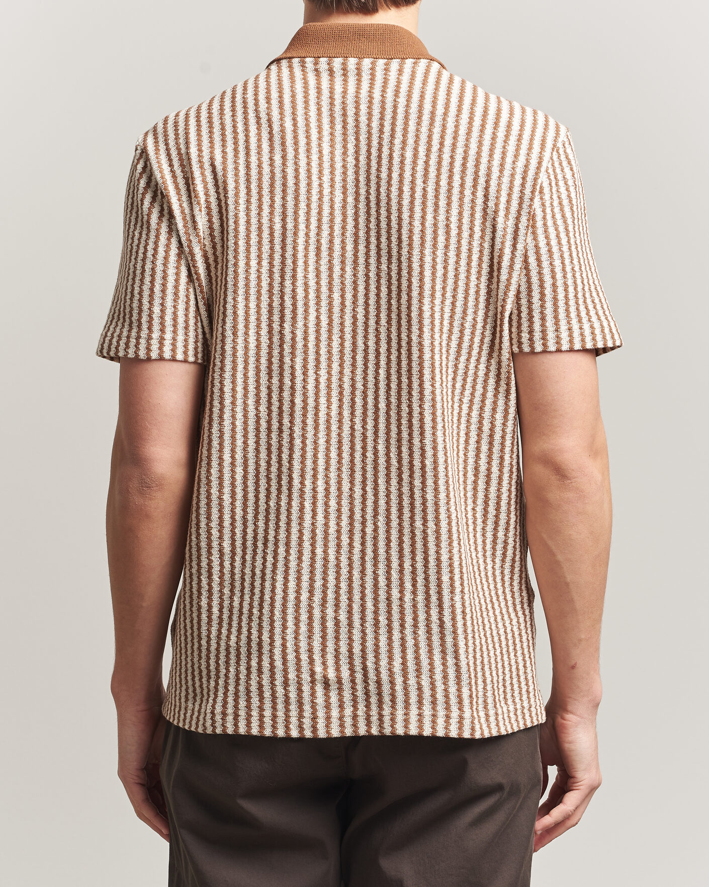 Heren | Overhemden | Gran Sasso | Cotton Knitted Striped Resort Shirt Brown/White