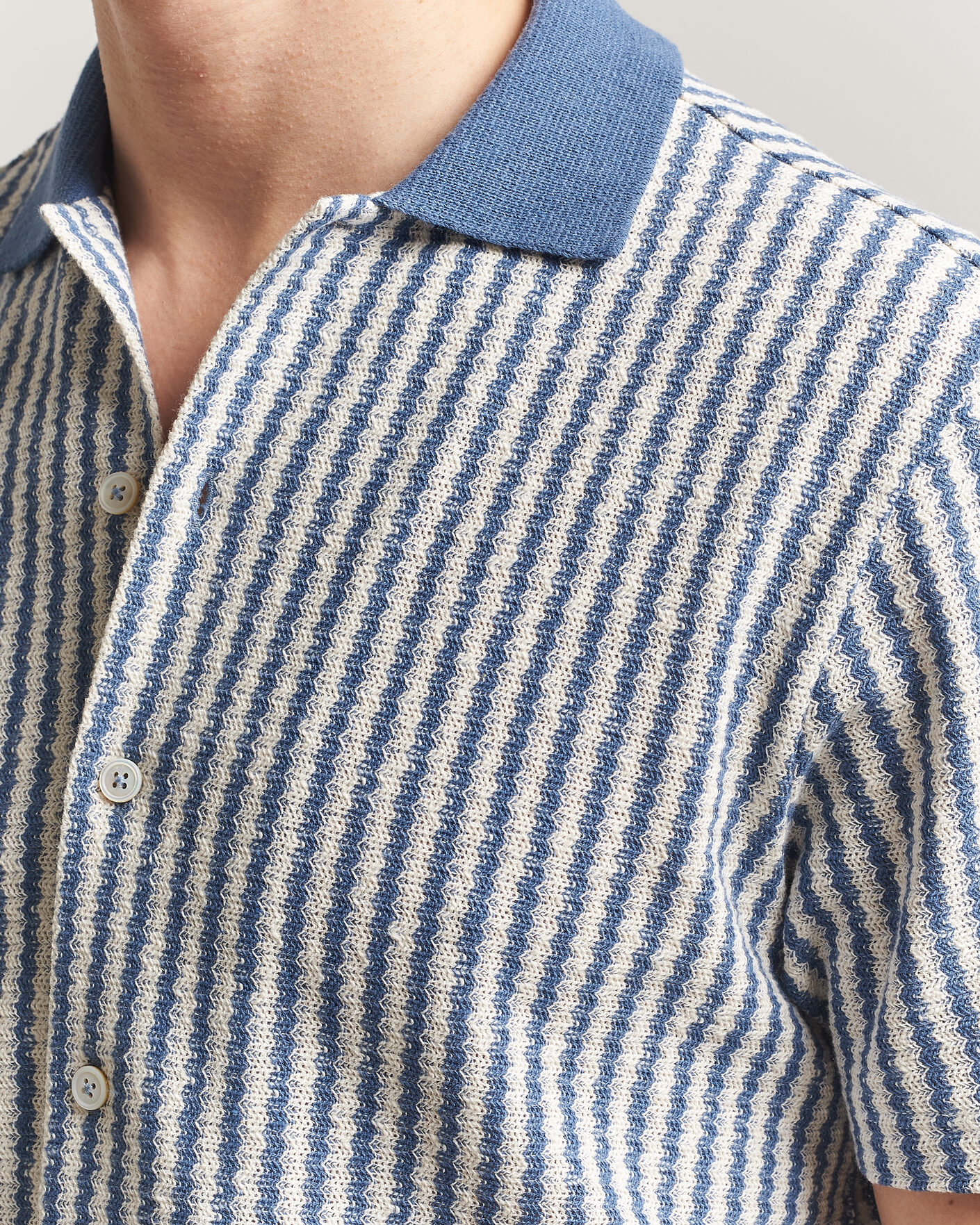 Heren | Overhemden | Gran Sasso | Cotton Knitted Striped Resort Shirt Blue/white