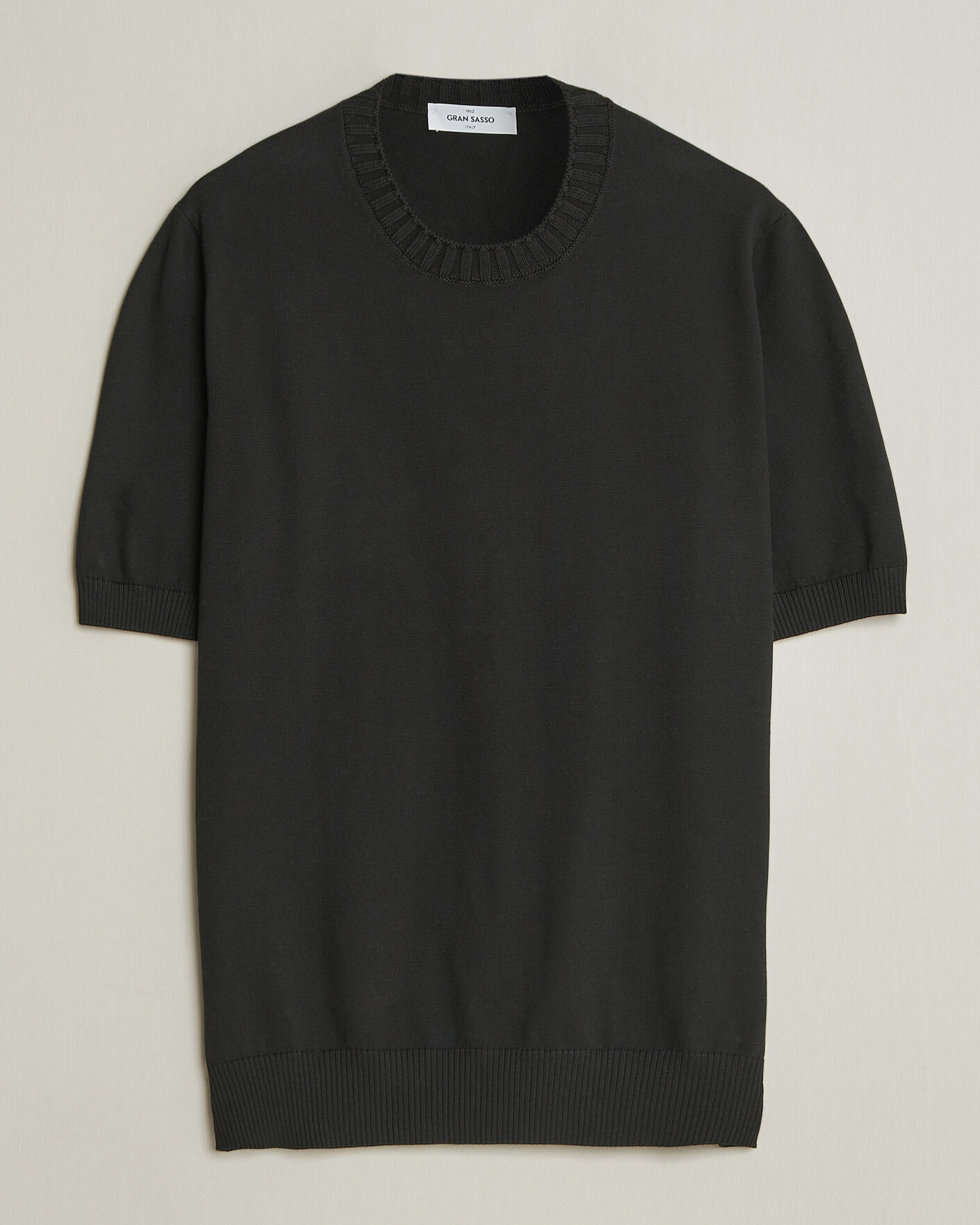 Heren | T-shirts | Gran Sasso | Cotton Heavy Knitted Crew Neck T-Shirt Black