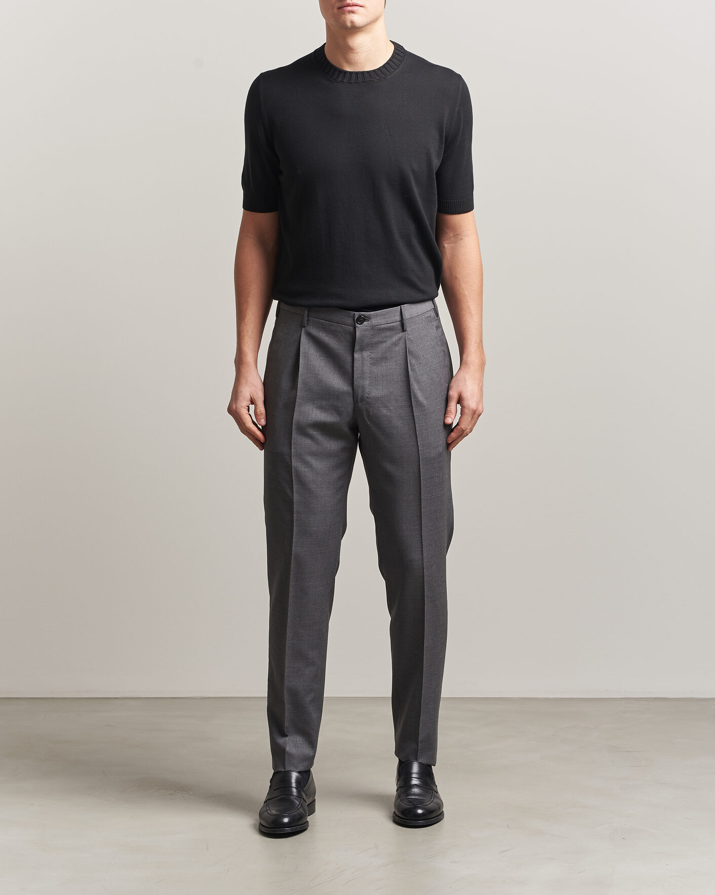 Heren | T-shirts | Gran Sasso | Cotton Heavy Knitted Crew Neck T-Shirt Black