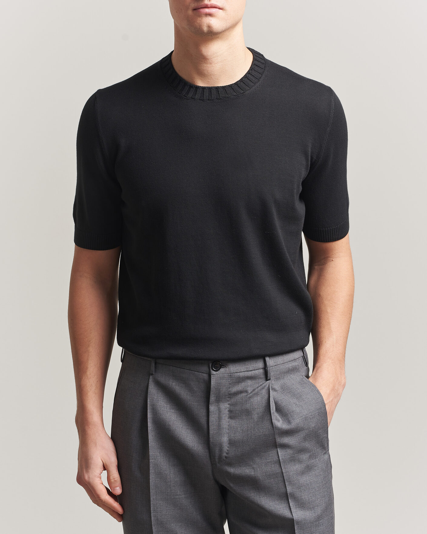 Heren | T-shirts | Gran Sasso | Cotton Heavy Knitted Crew Neck T-Shirt Black