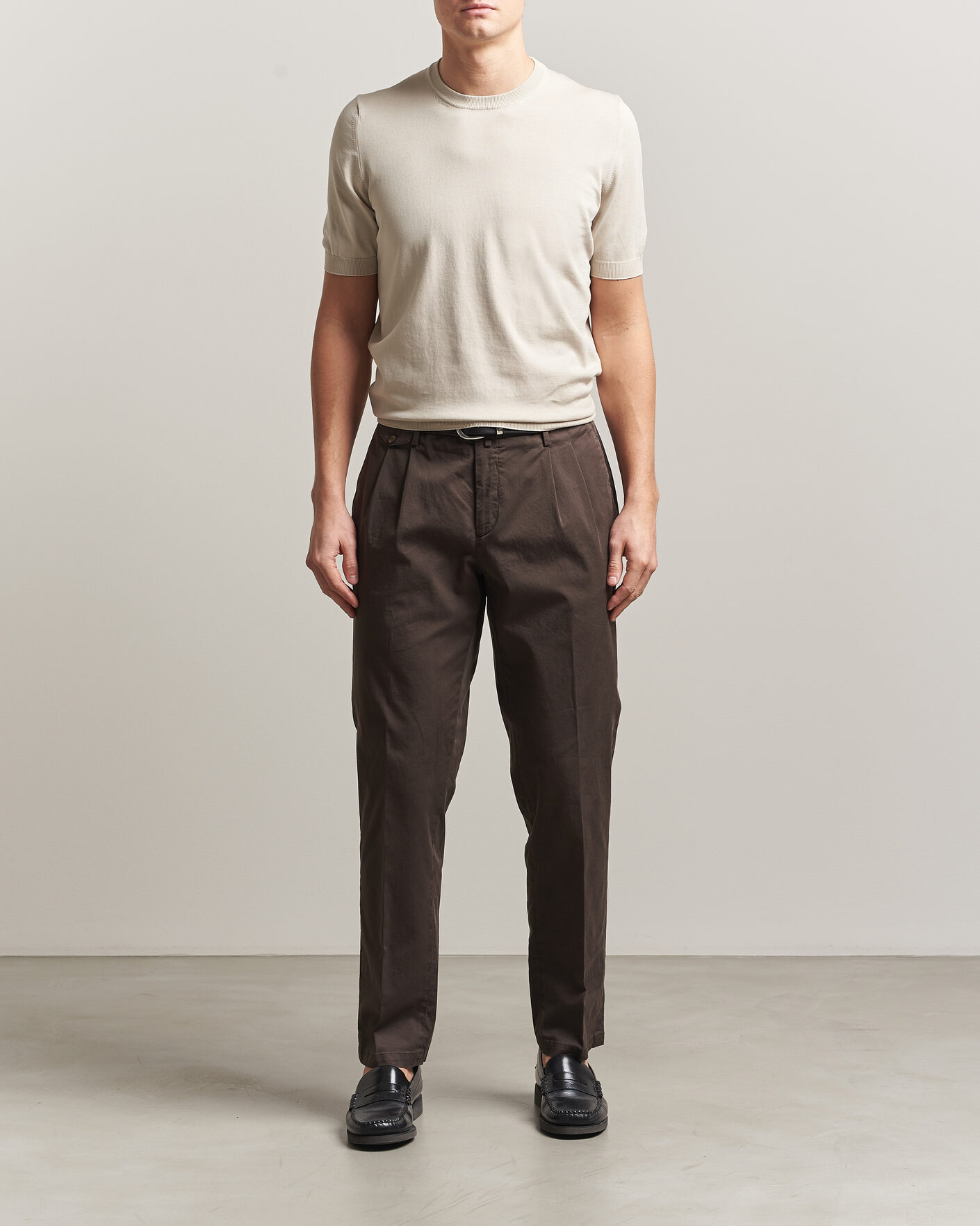 Heren | T-shirts | Gran Sasso | Cotton Knitted Crew Neck T-Shirt Beige Melange