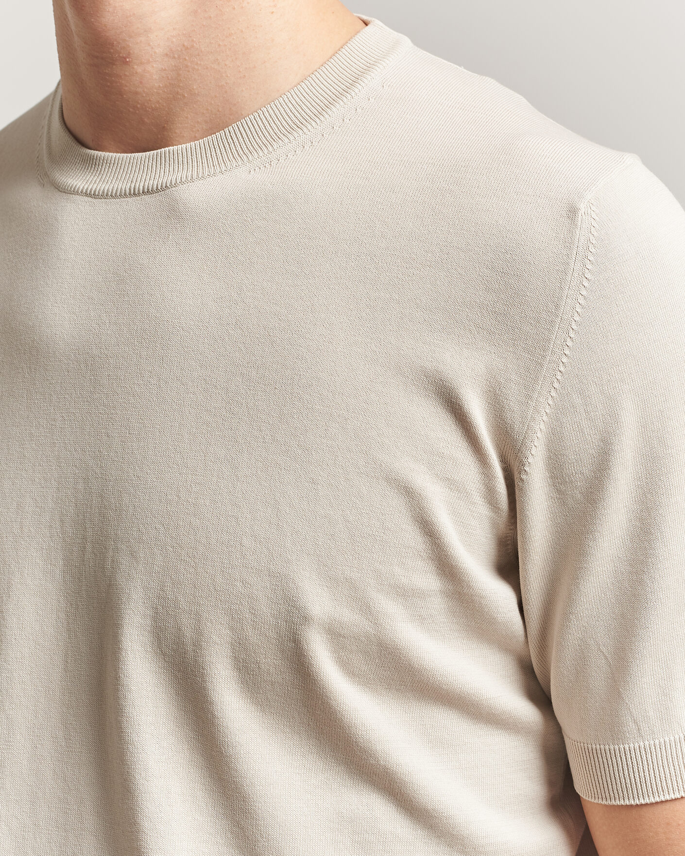 Heren | T-shirts | Gran Sasso | Cotton Knitted Crew Neck T-Shirt Beige Melange