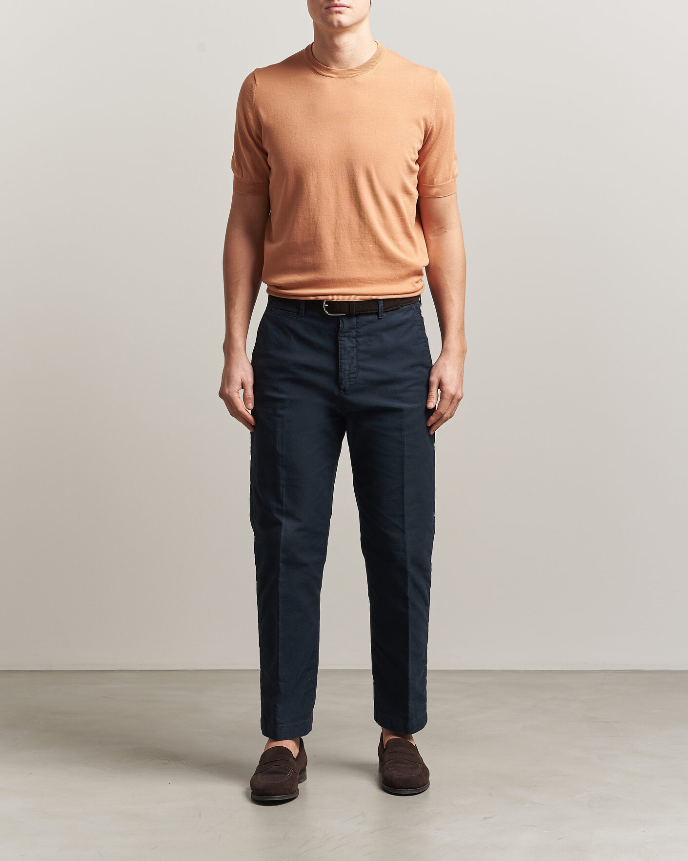 Heren | T-shirts | Gran Sasso | Cotton Knitted Crew Neck T-Shirt Apricot Orange Melange