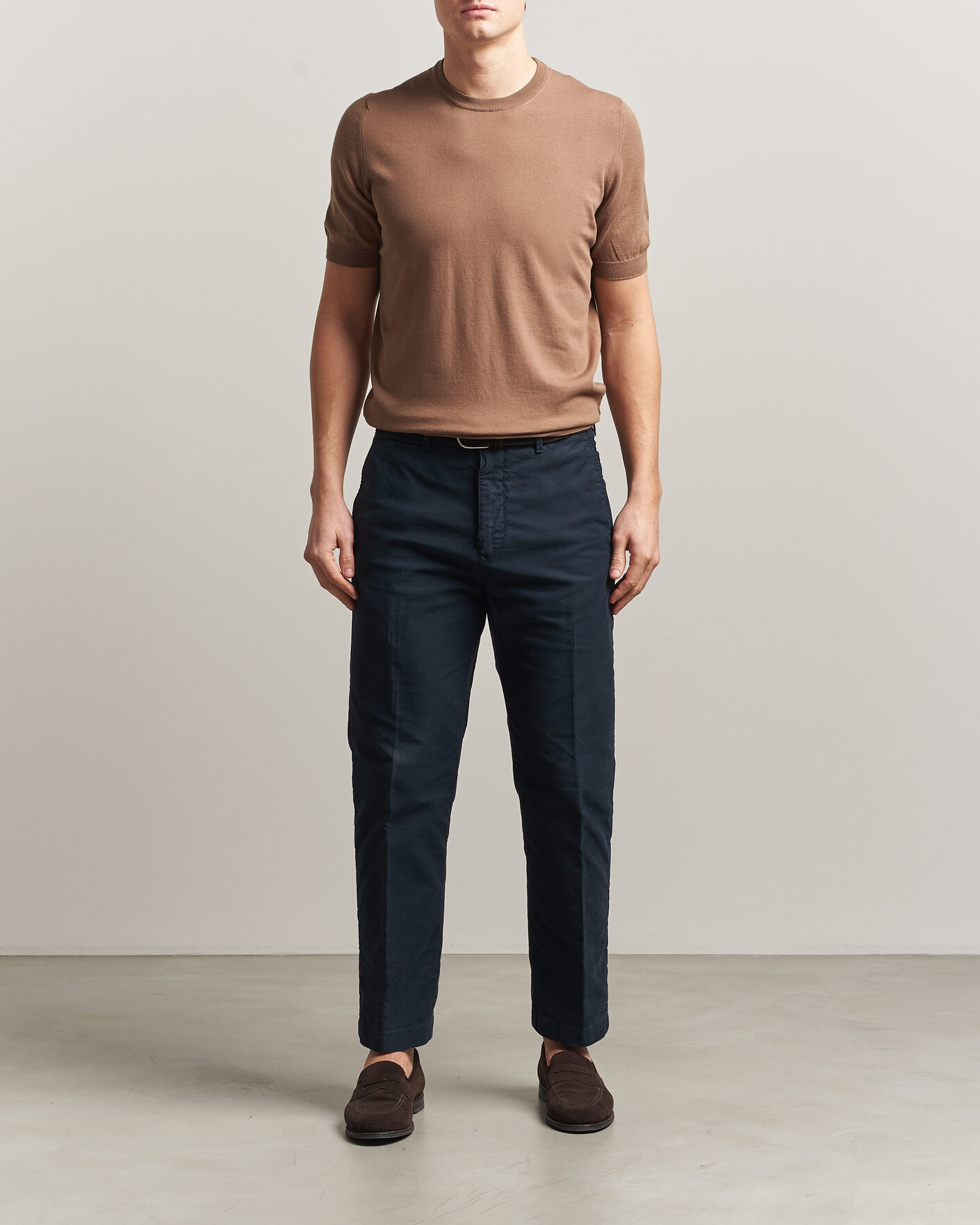 Heren | T-shirts | Gran Sasso | Cotton Knitted Crew Neck T-Shirt Brown