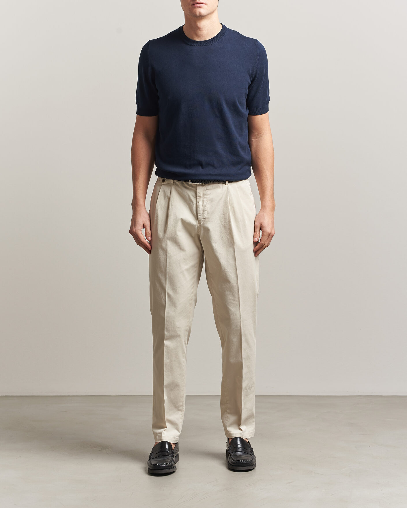 Heren | T-shirts | Gran Sasso | Cotton Knitted Crew Neck T-Shirt Navy