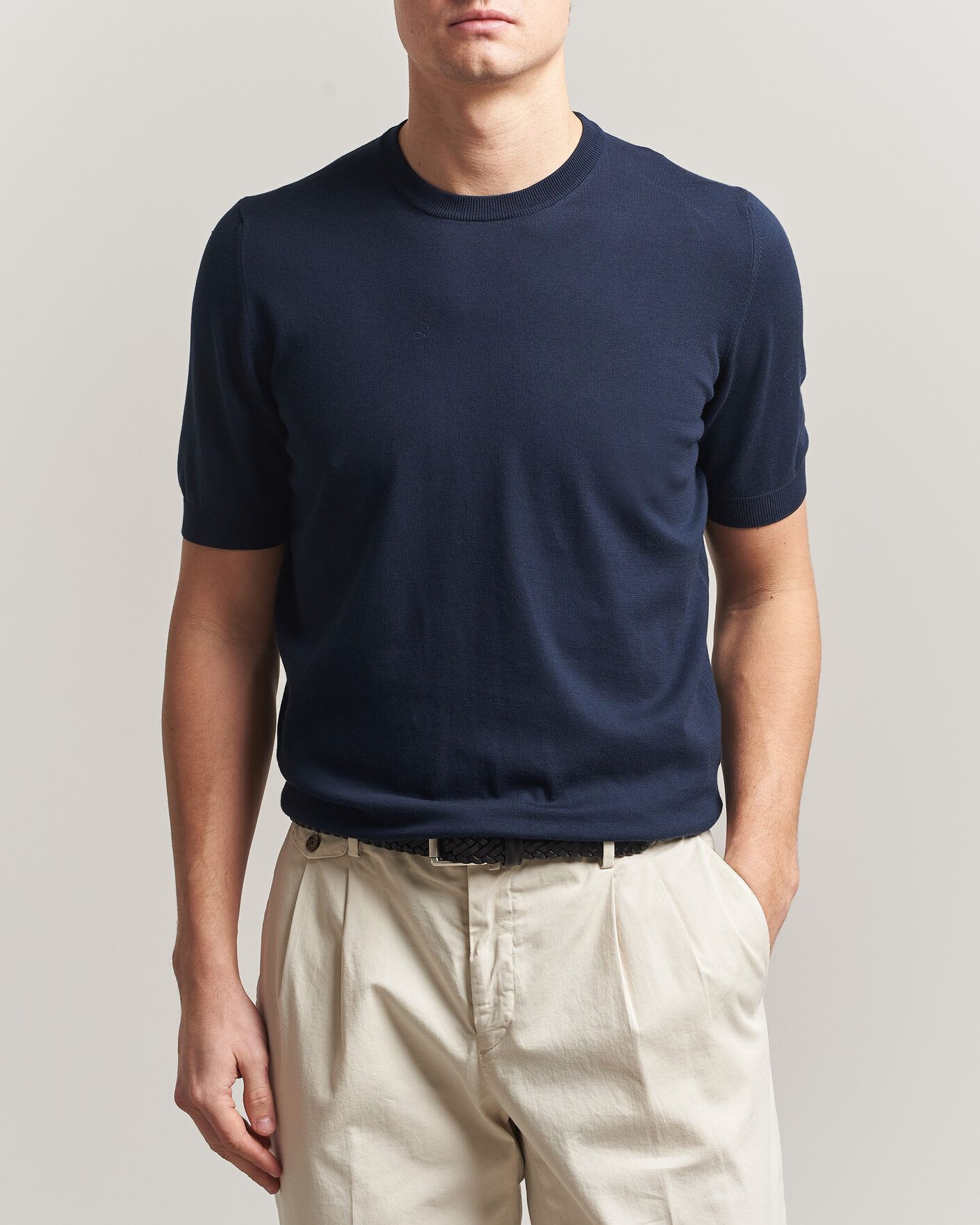 Heren | T-shirts | Gran Sasso | Cotton Knitted Crew Neck T-Shirt Navy