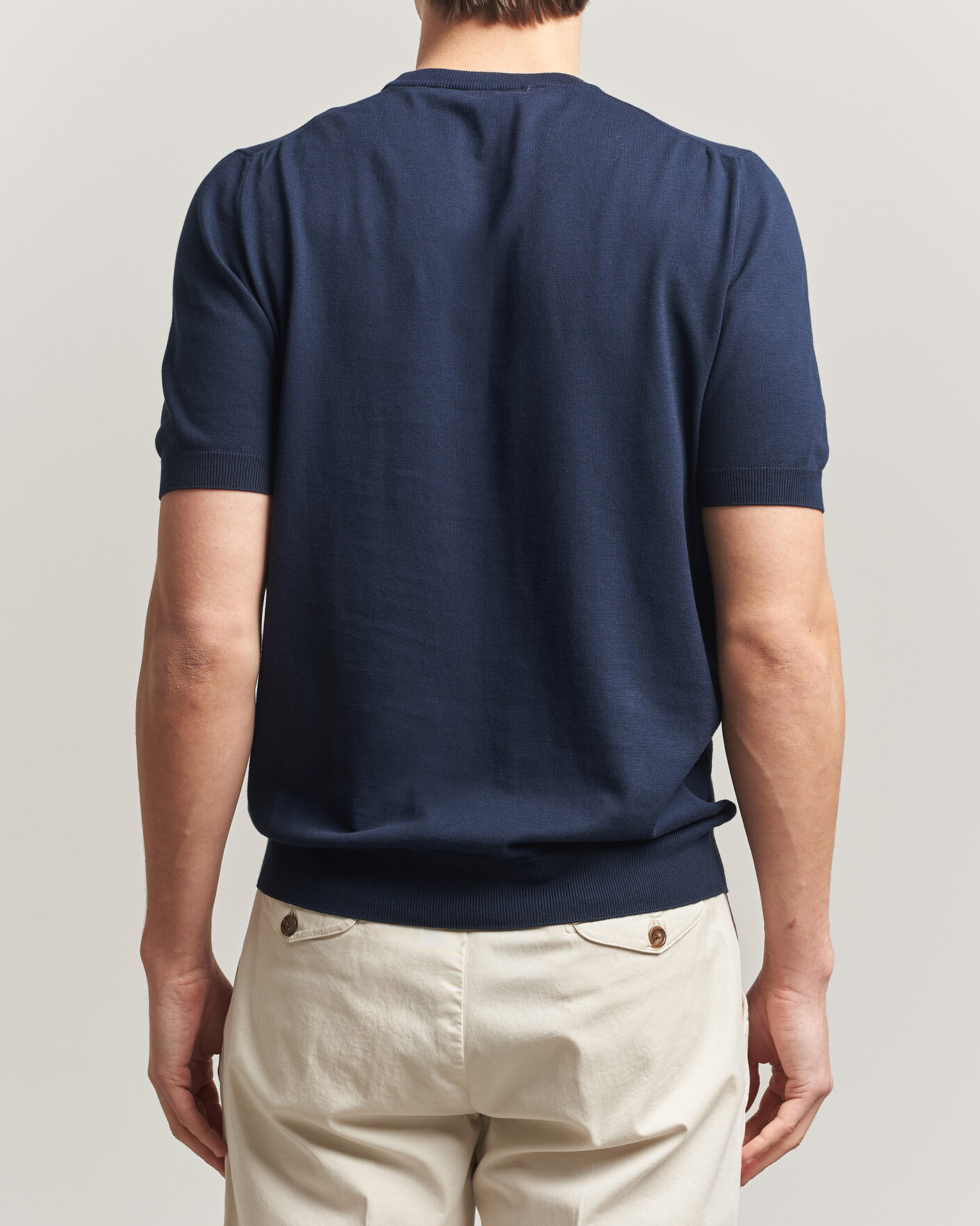 Heren | T-shirts | Gran Sasso | Cotton Knitted Crew Neck T-Shirt Navy