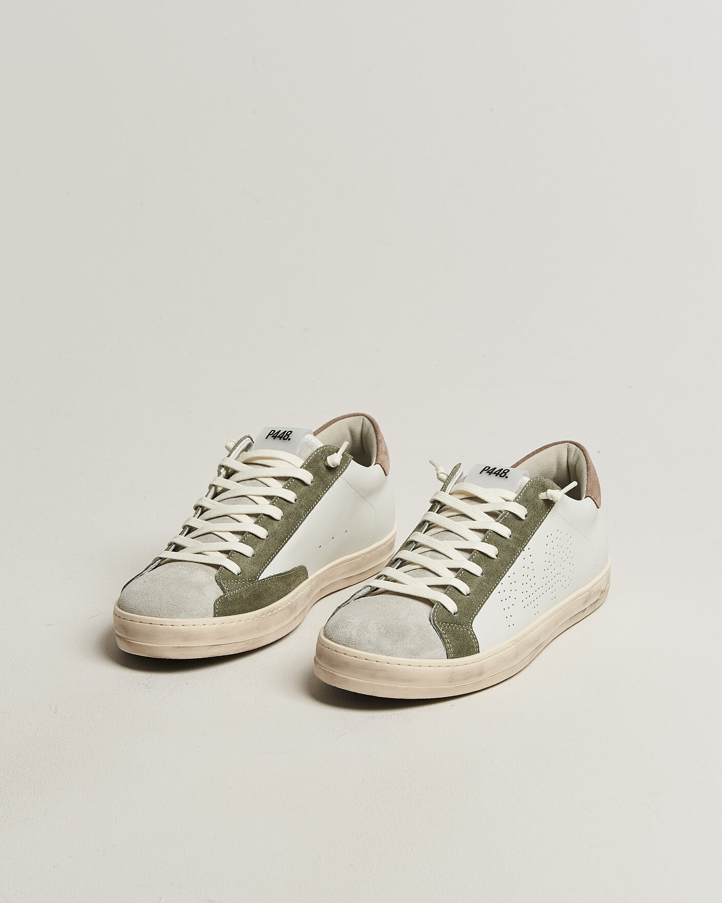 Heren | Sneakers | P448 | John Leather/Suede Sneaker White/Olive/Grey
