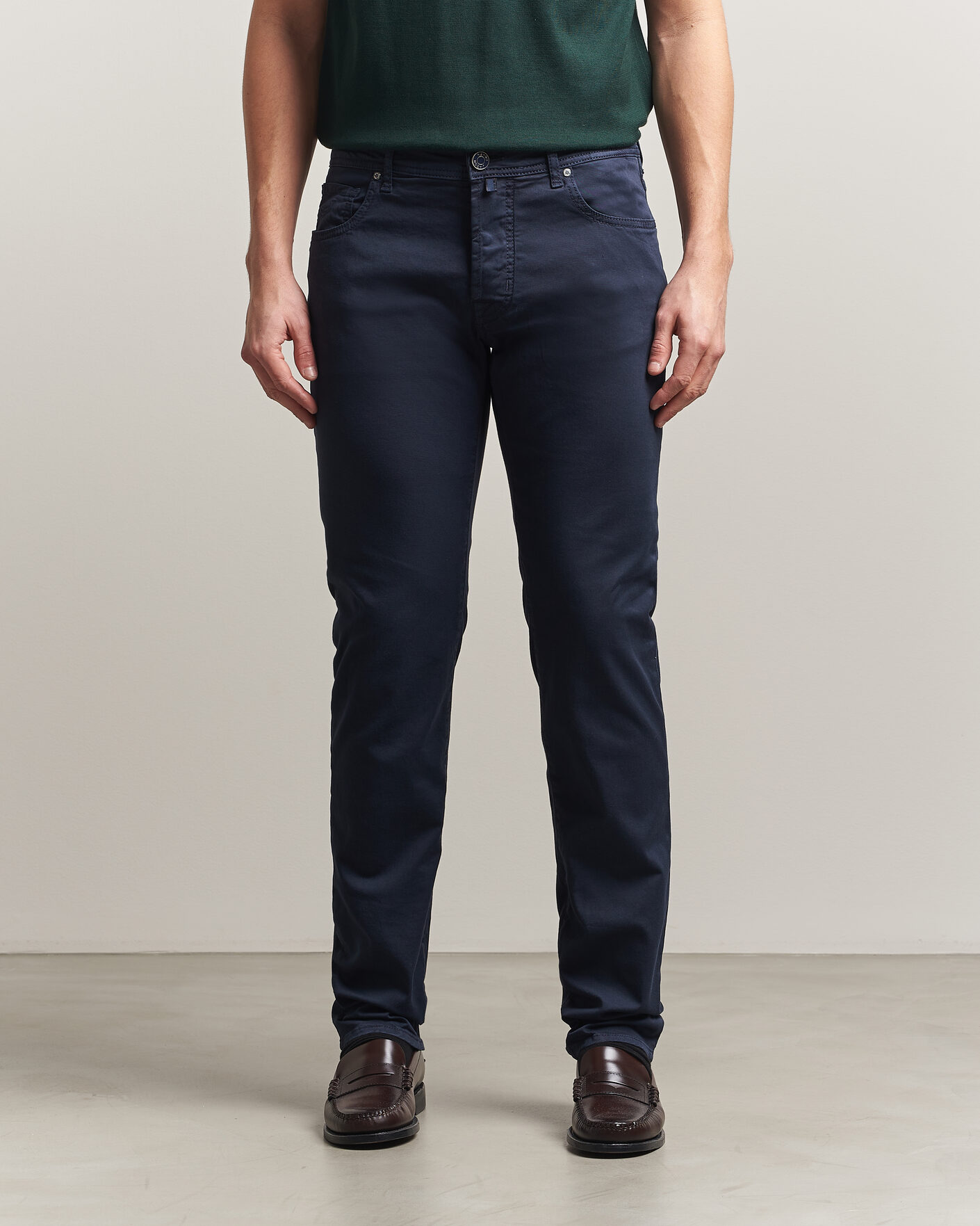 Heren | Broeken | Jacob Cohën | Bard Garment Dyed Gabardine Trousers Navy Blue
