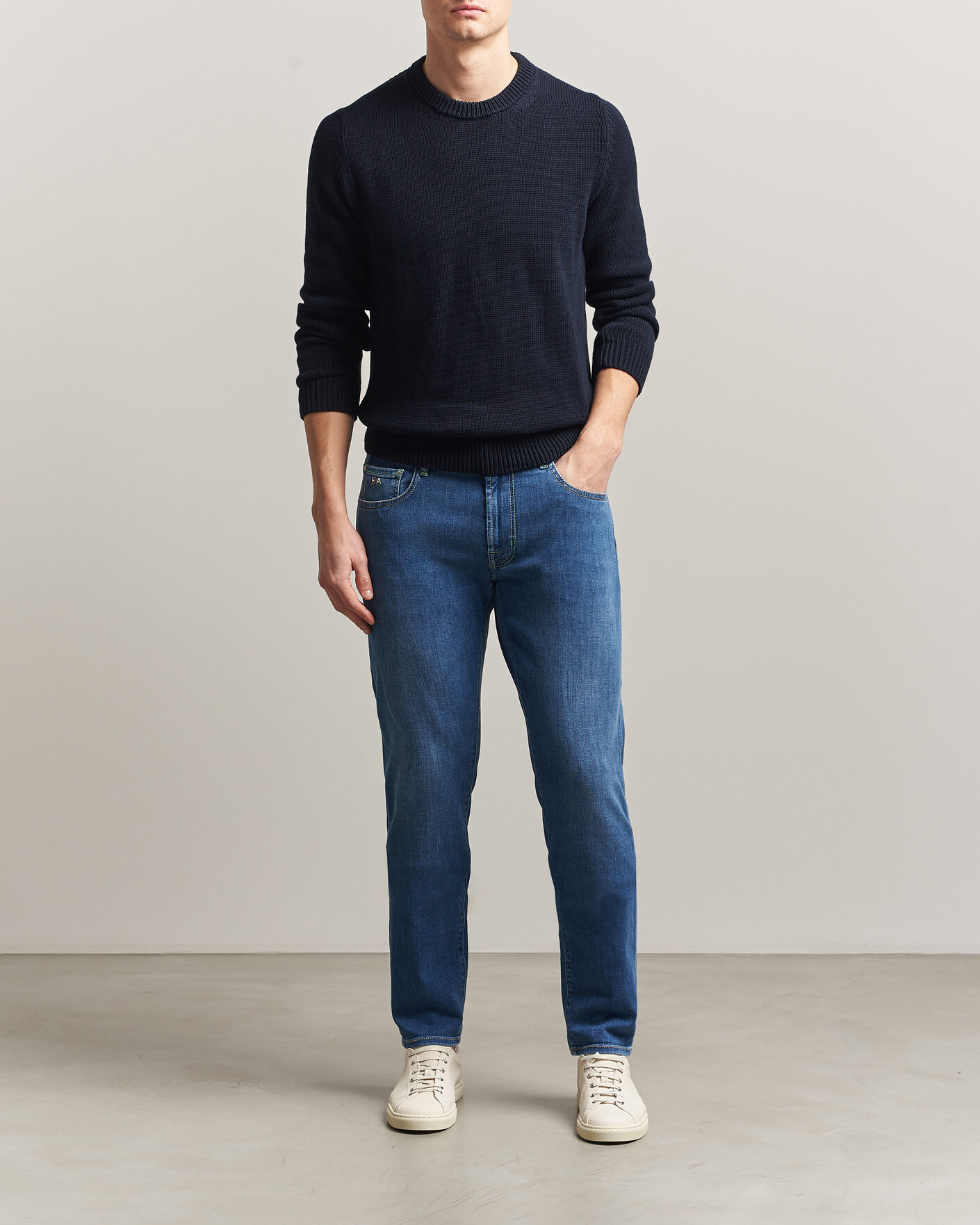 Heren | Jeans | Tramarossa | Michelangelo Contrast Seam Stretch Jeans Mid Blue