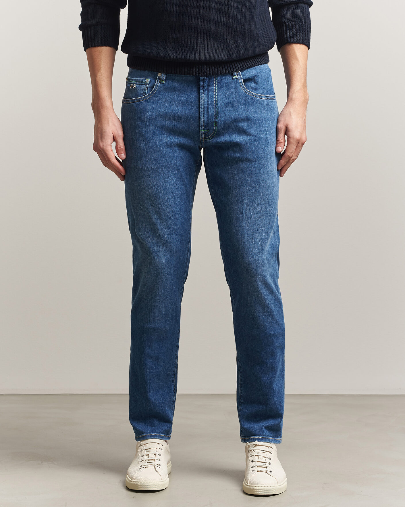 Heren | Broeken | Tramarossa | Michelangelo Contrast Seam Stretch Jeans Mid Blue
